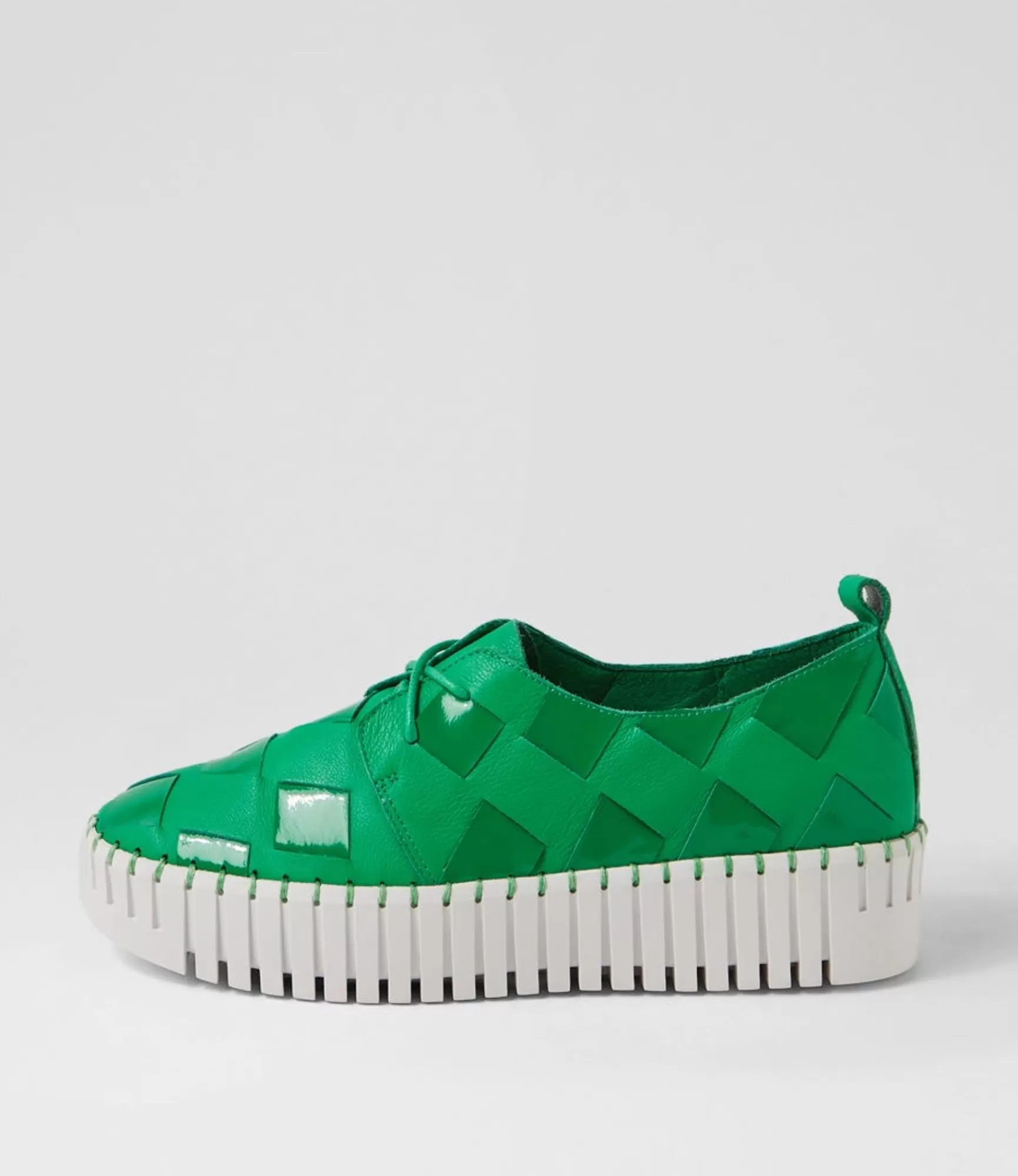 Online Midas Shoes Baxton Emerald White Leather Patent Sneakers