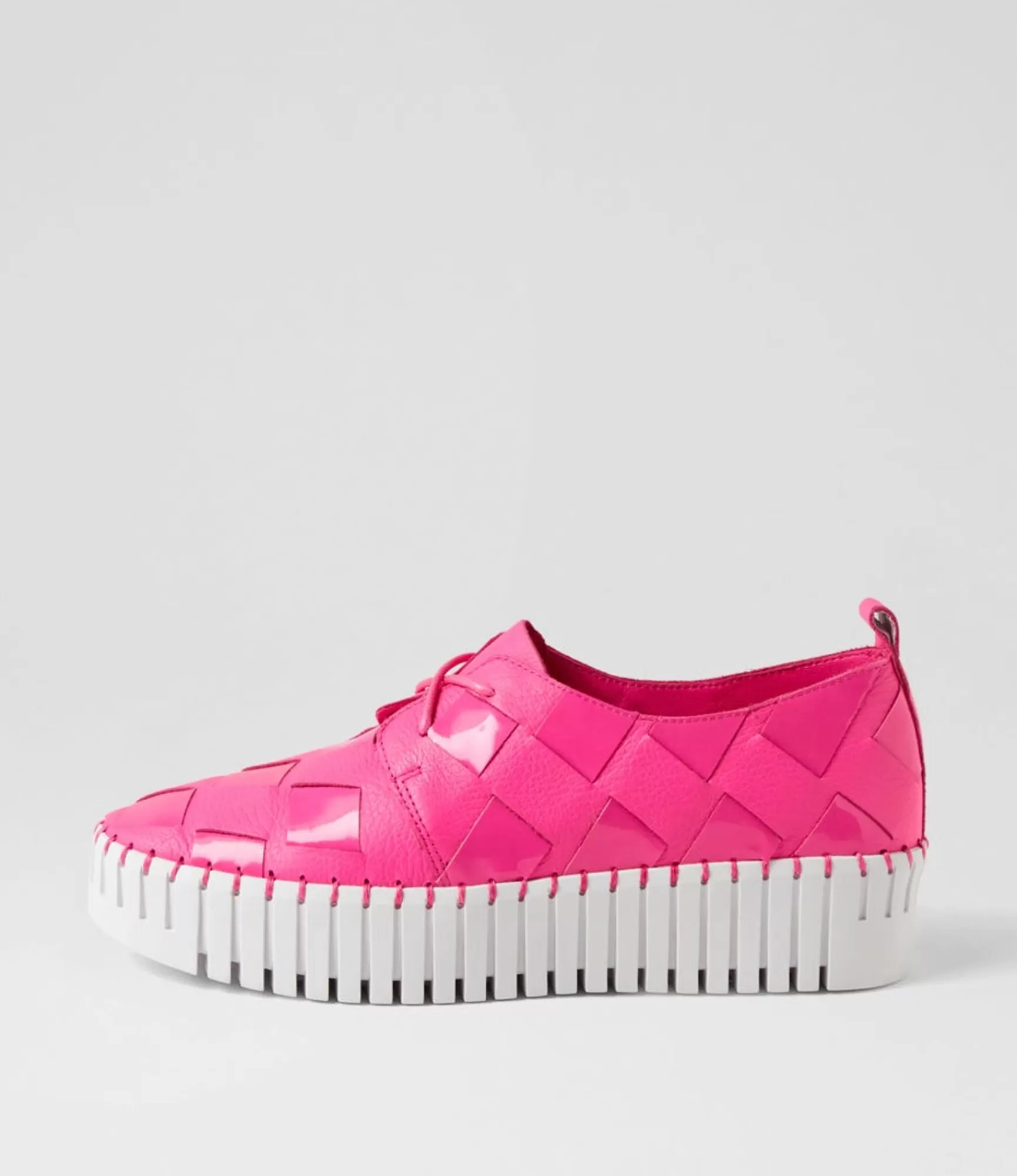 Store Midas Shoes Baxton Hot Pink White Leather Patent Sneakers