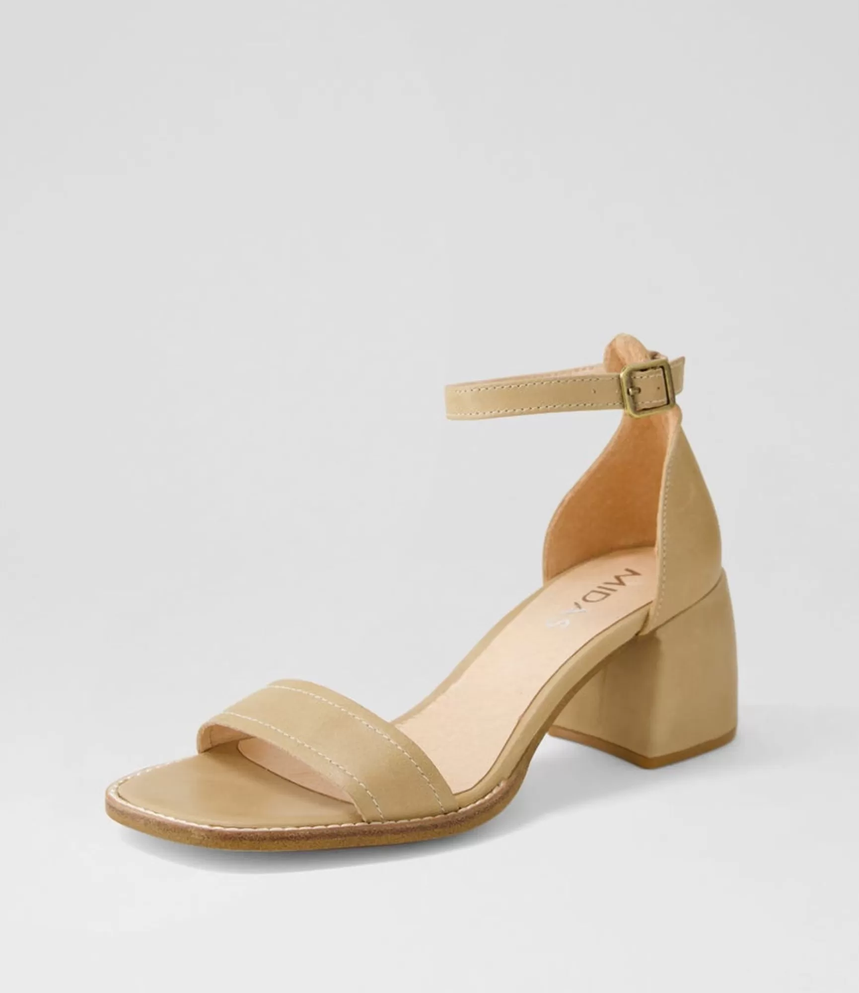 Shop Midas Shoes Believe Camel Covered Heel Leather Sandals