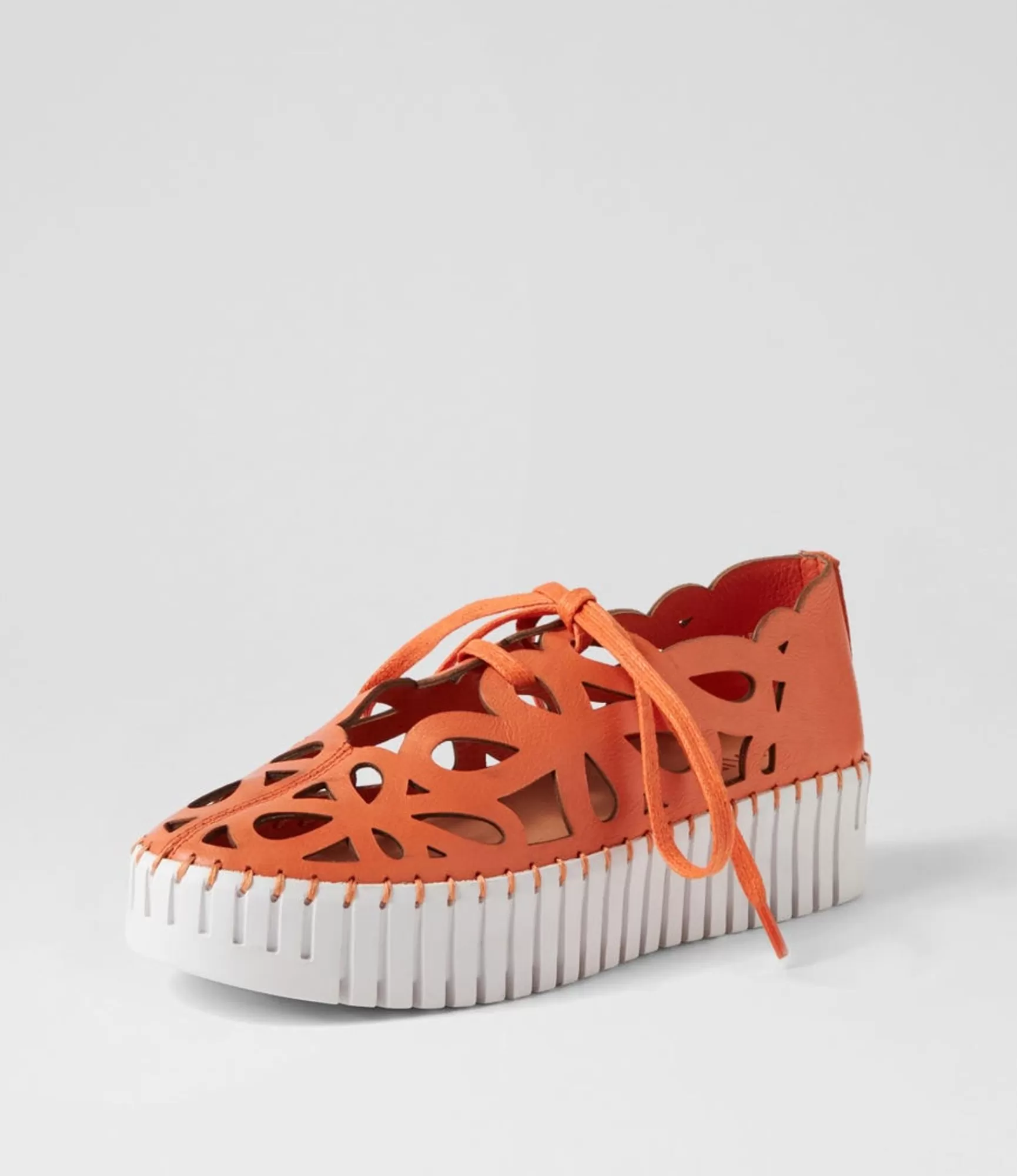 Hot Midas Shoes Bellas Bright Orange White Leather Sneakers