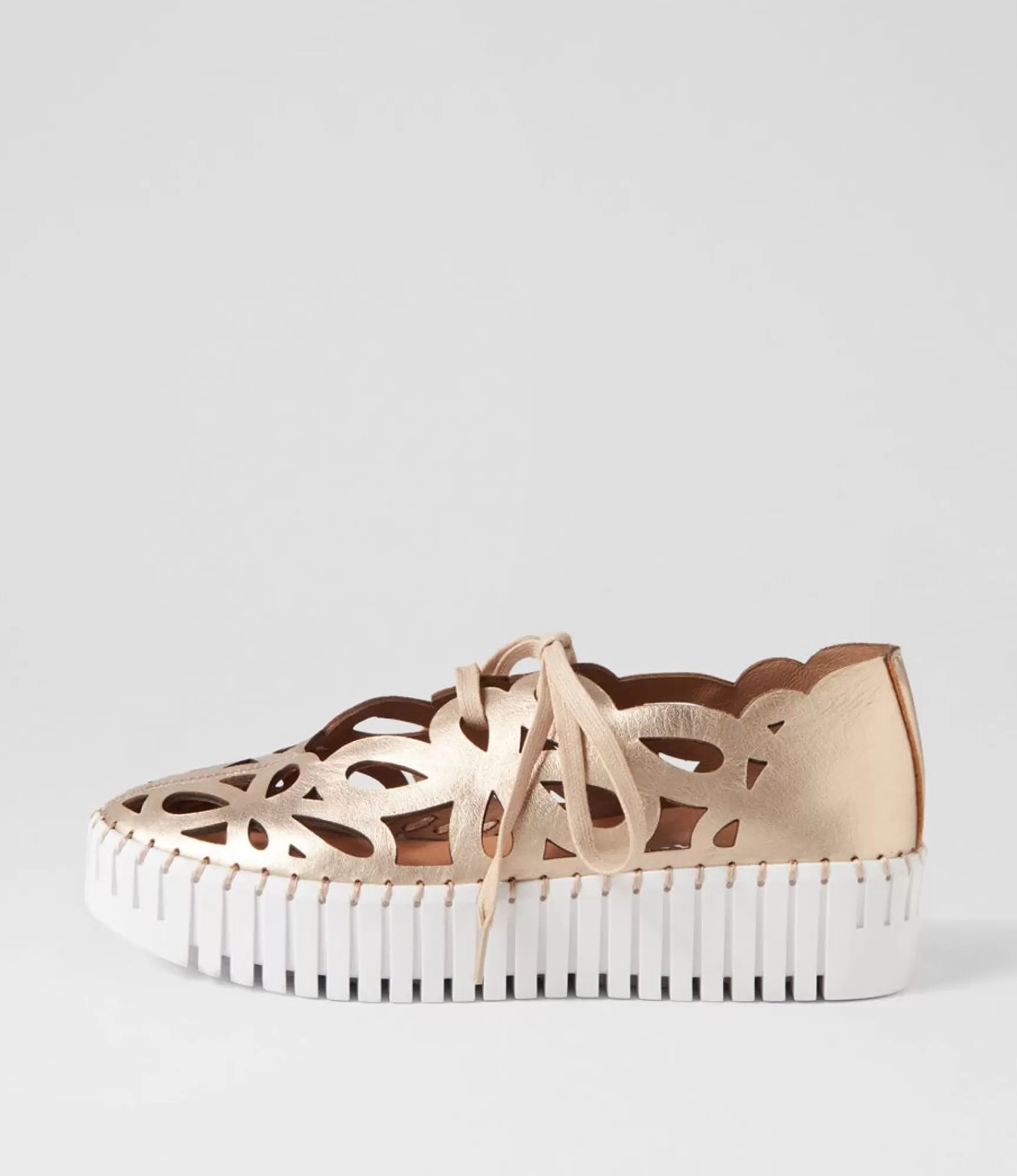 Store Midas Shoes Bellas Champagne White Leather Sneakers