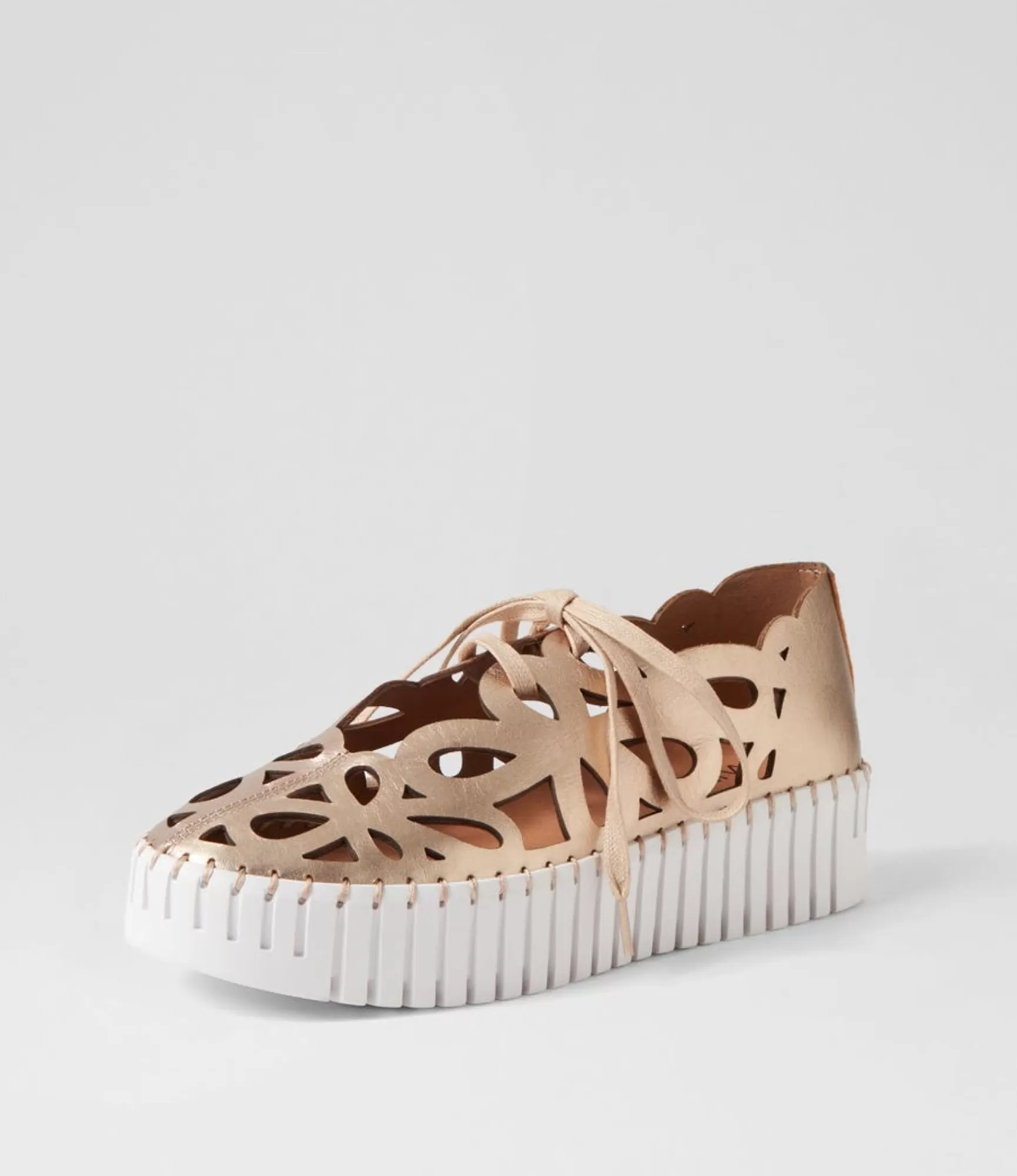 Store Midas Shoes Bellas Champagne White Leather Sneakers