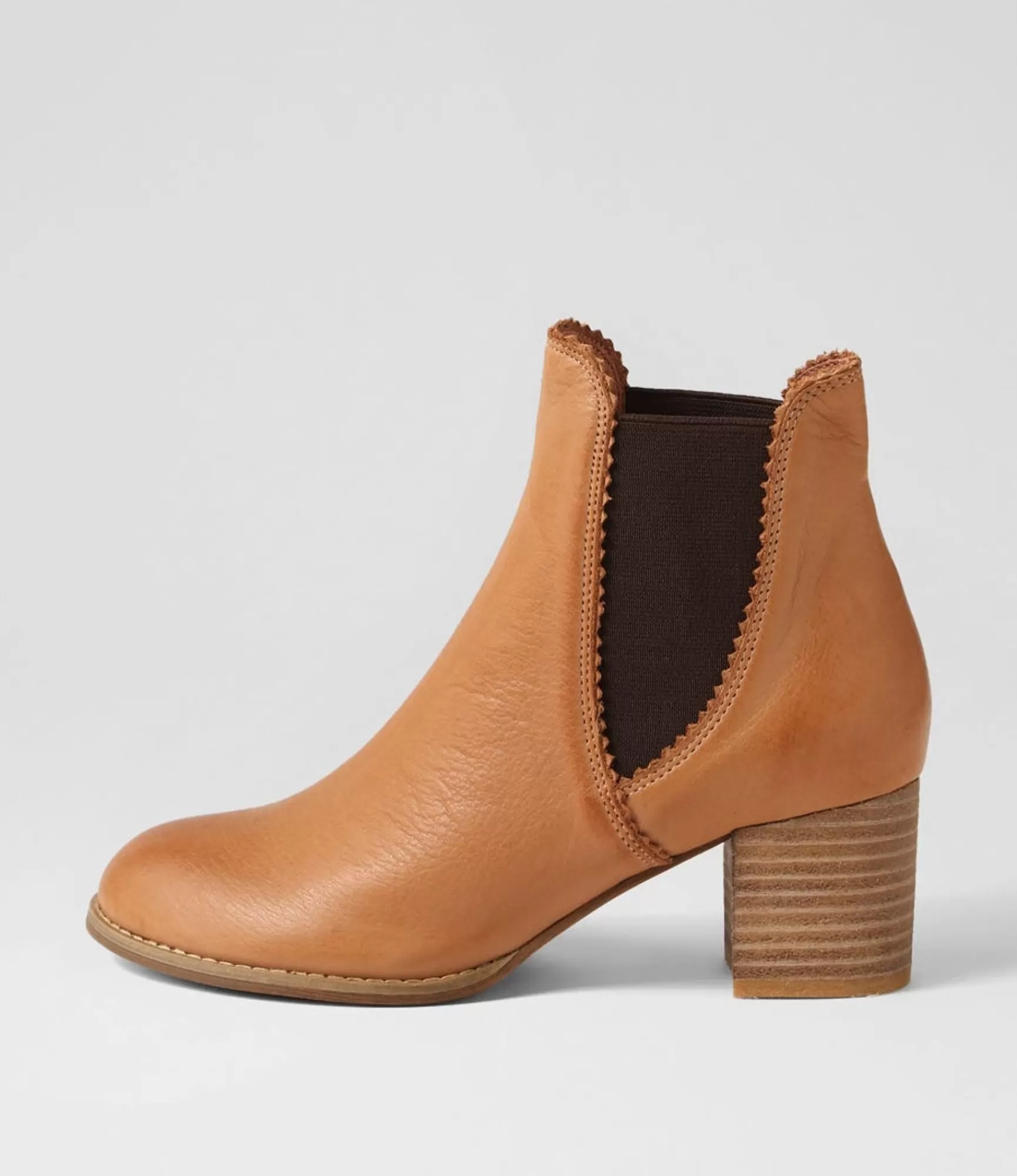 Fashion Midas Shoes Belle Dark Tan Choc Leather Elastic Chelsea Boots