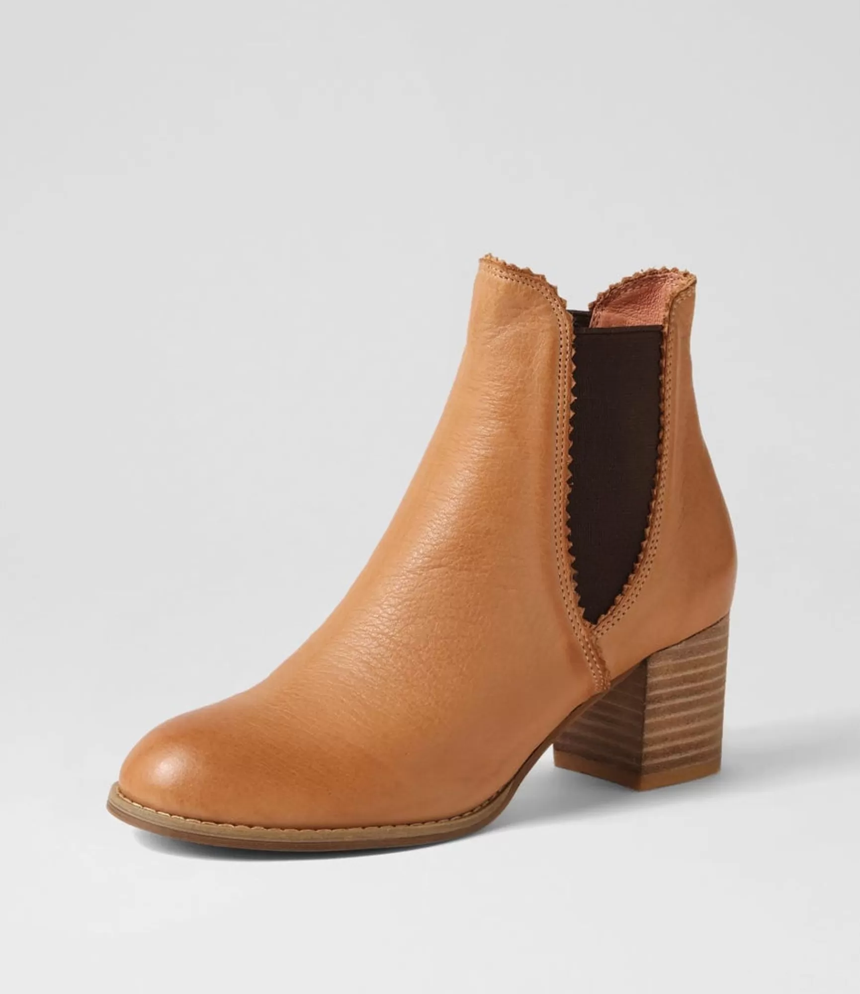 Fashion Midas Shoes Belle Dark Tan Choc Leather Elastic Chelsea Boots