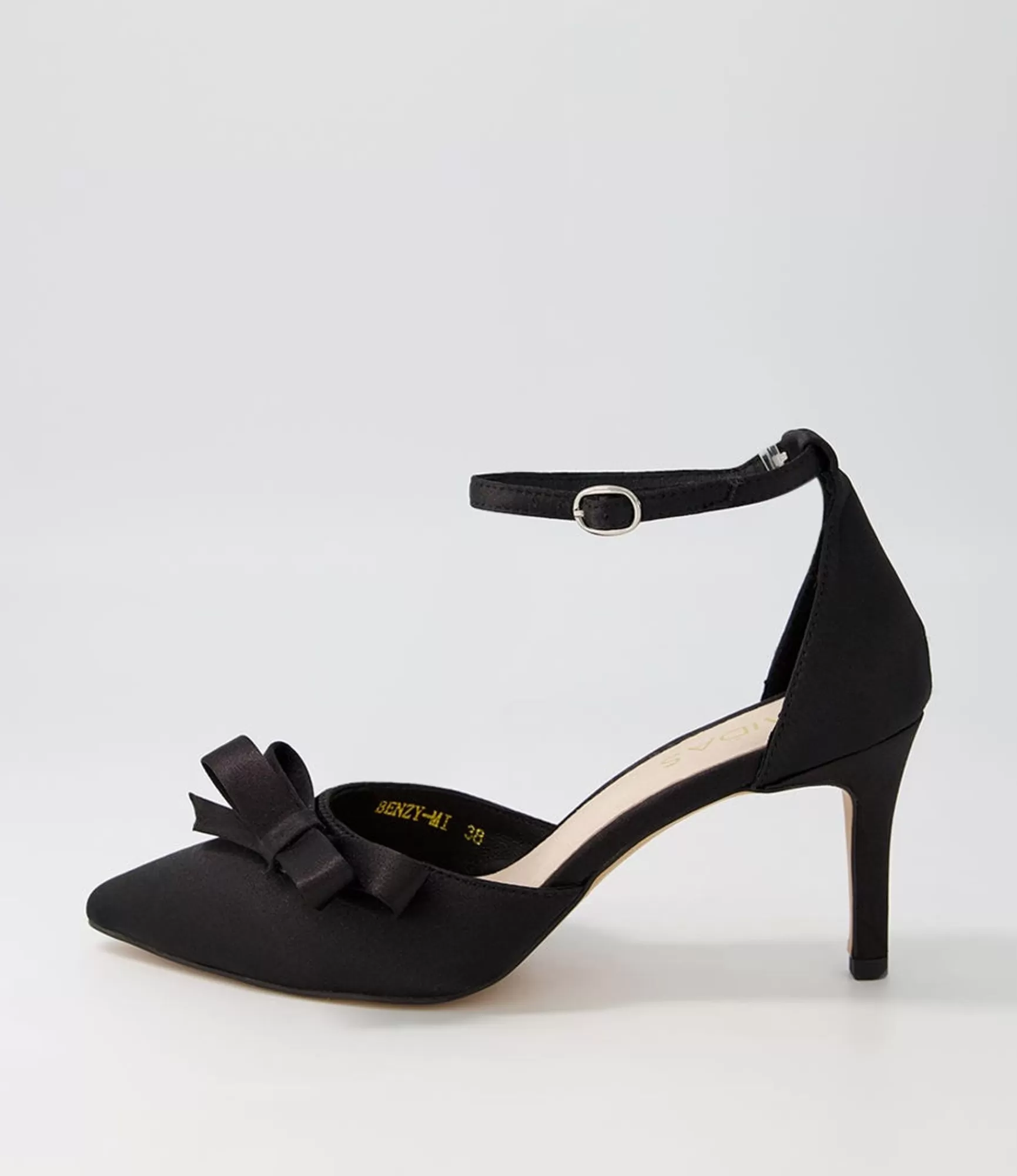 Outlet Midas Shoes Benzy Black Satin Pump Heels