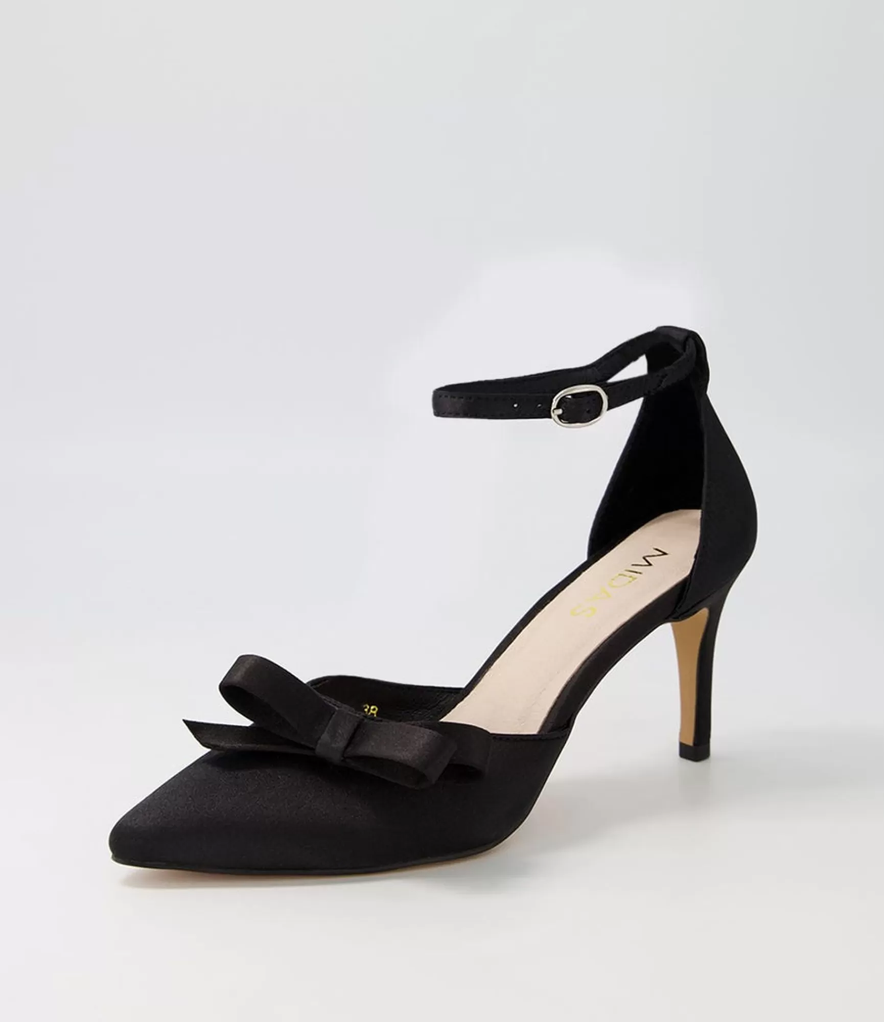 Outlet Midas Shoes Benzy Black Satin Pump Heels