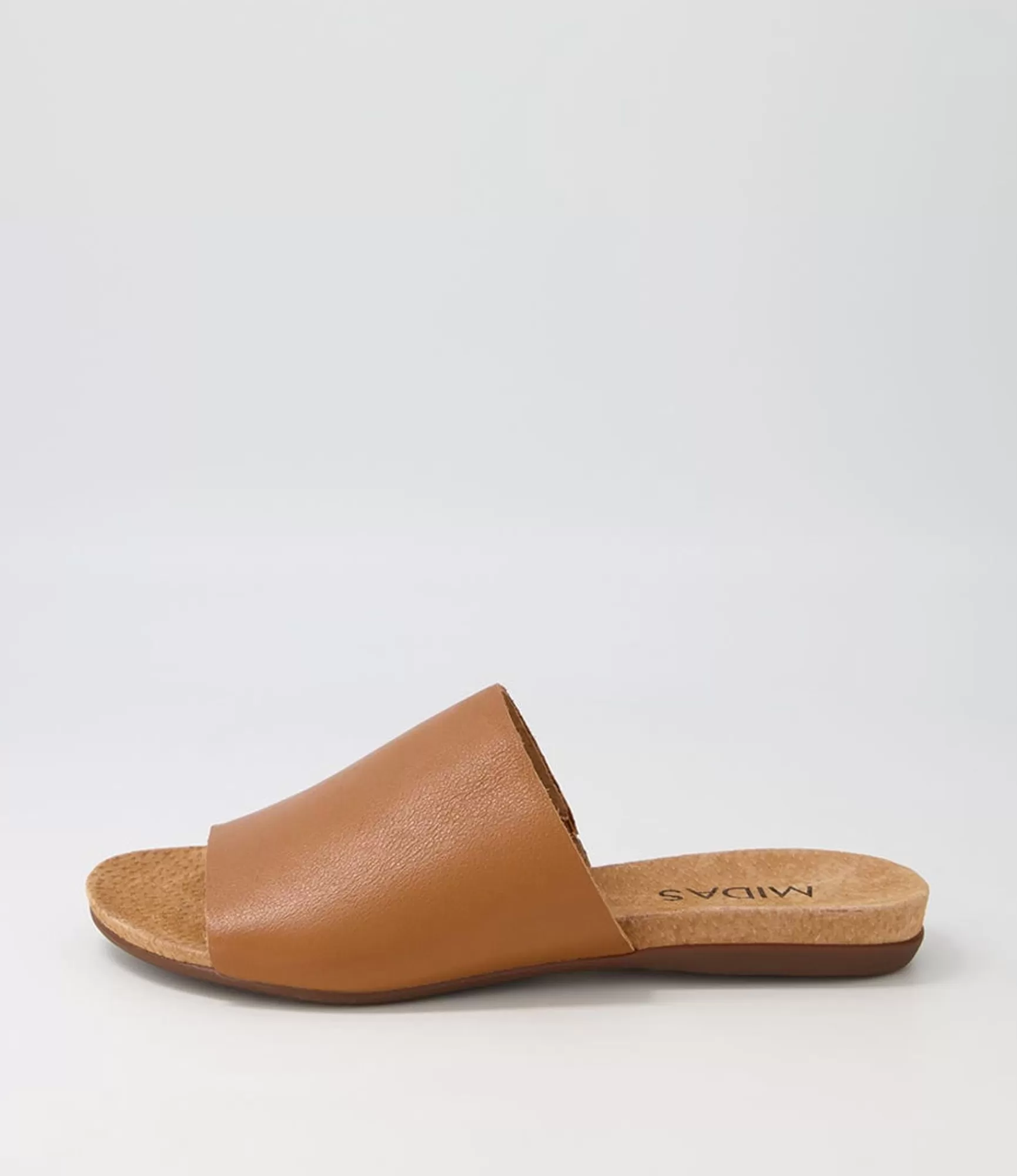 Store Midas Shoes Berta Dark Tan Leather Slides
