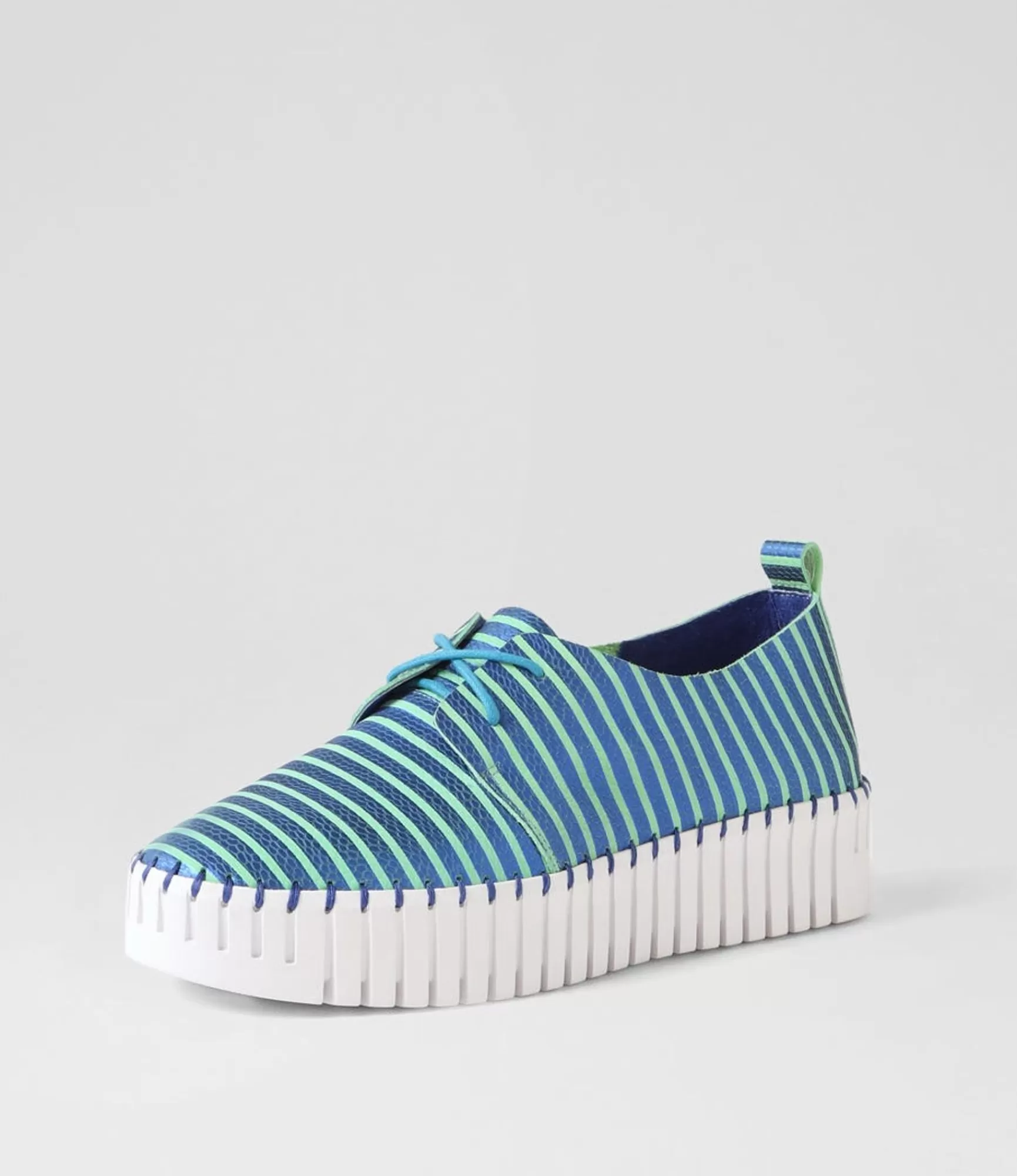 Hot Midas Shoes Brooks Blue Emerald Stripe Leather Sneakers