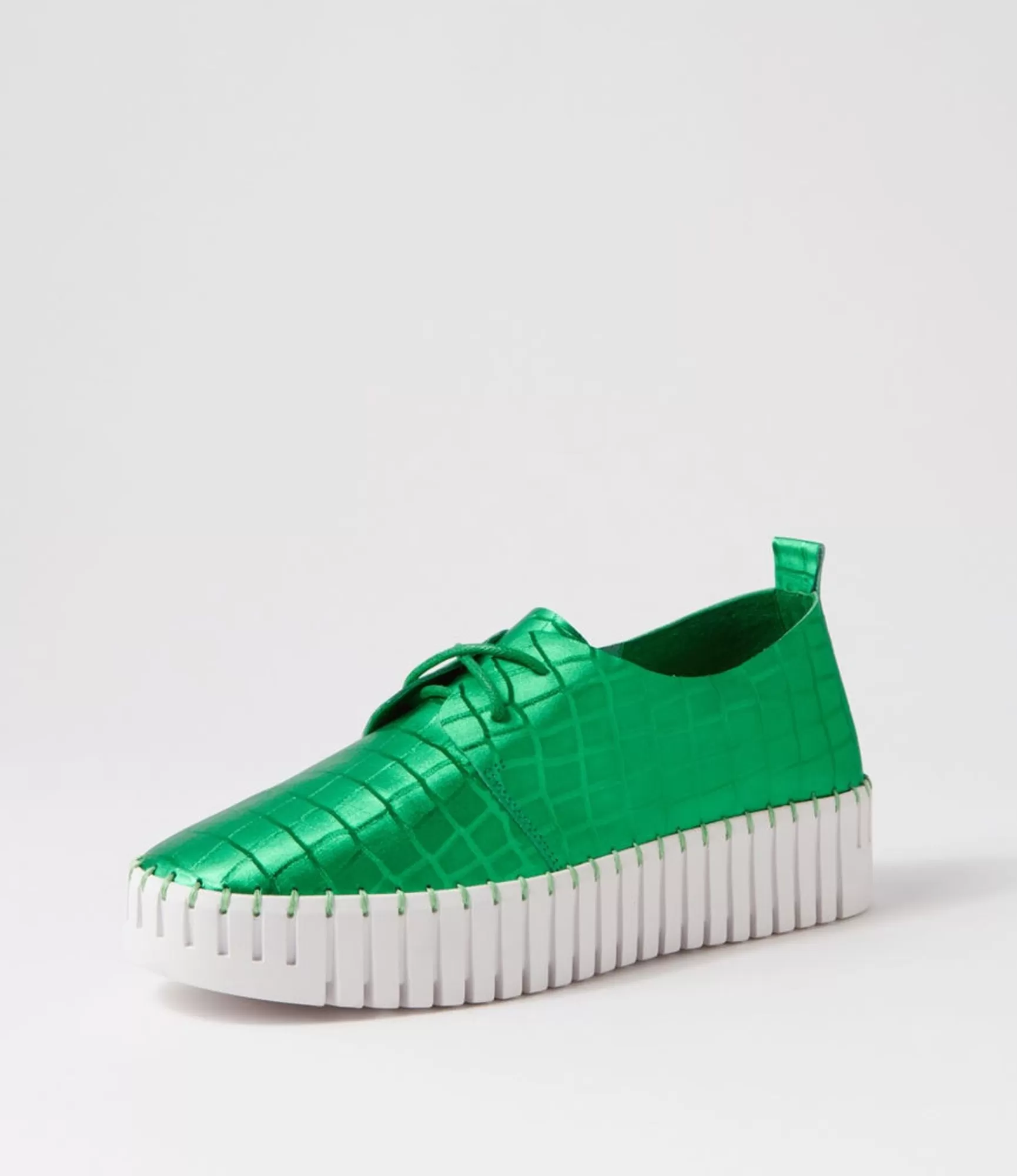 Cheap Midas Shoes Brooks Emerald White Croc Leather Sneakers