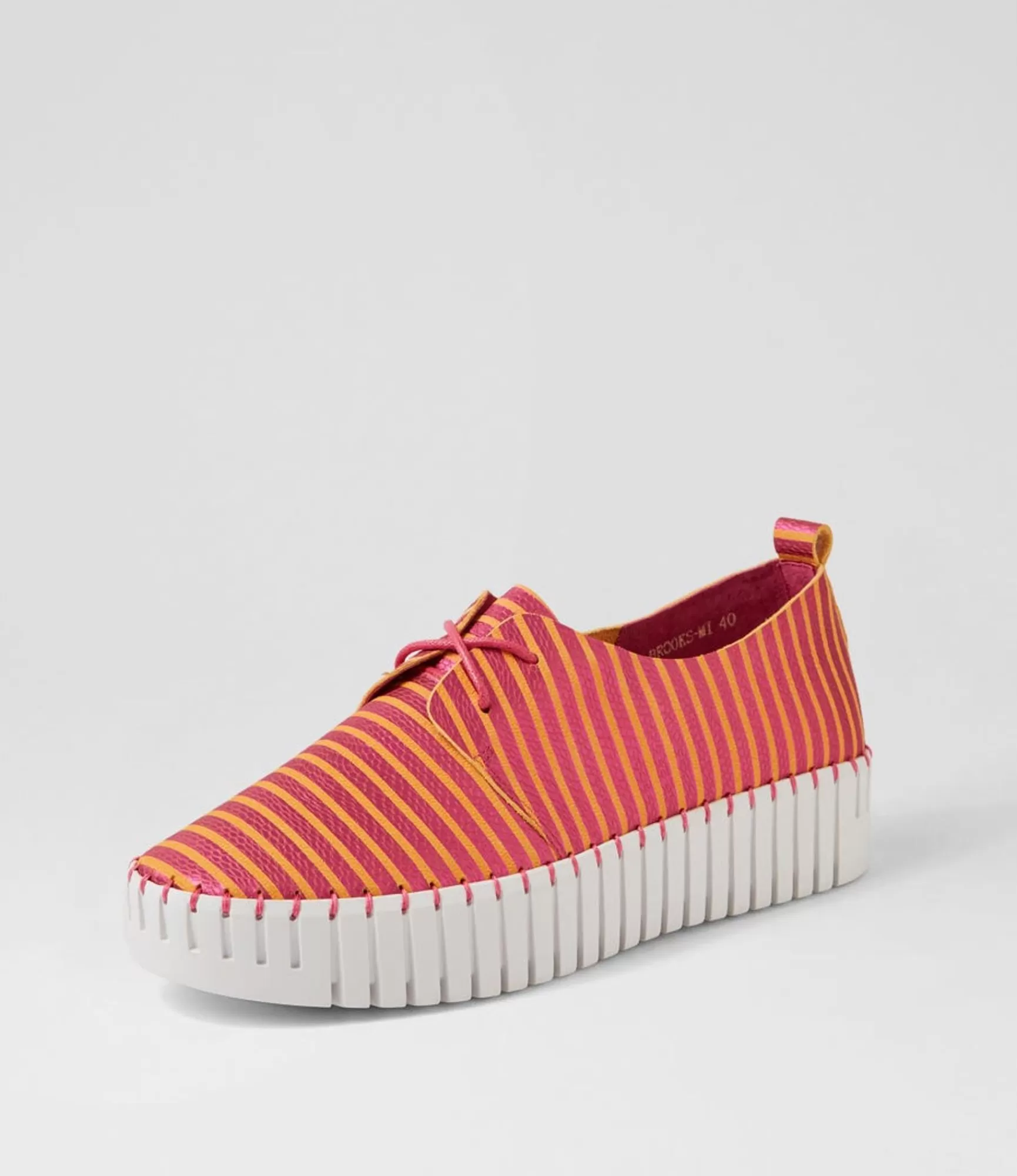 Fashion Midas Shoes Brooks Fuchsia Orange Stripe Leather Sneakers