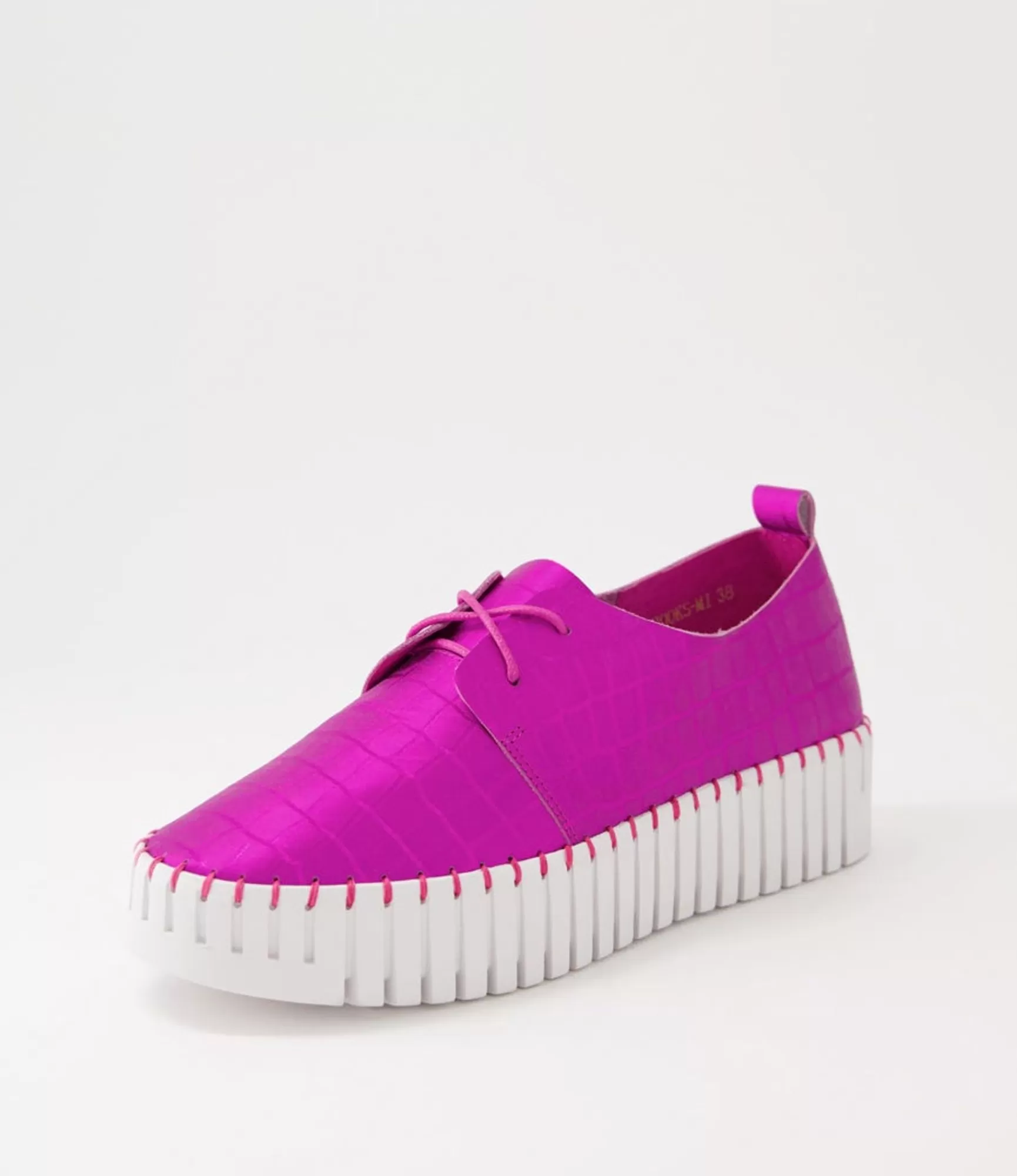 Online Midas Shoes Brooks Pink Matt White Croc Leather Sneakers