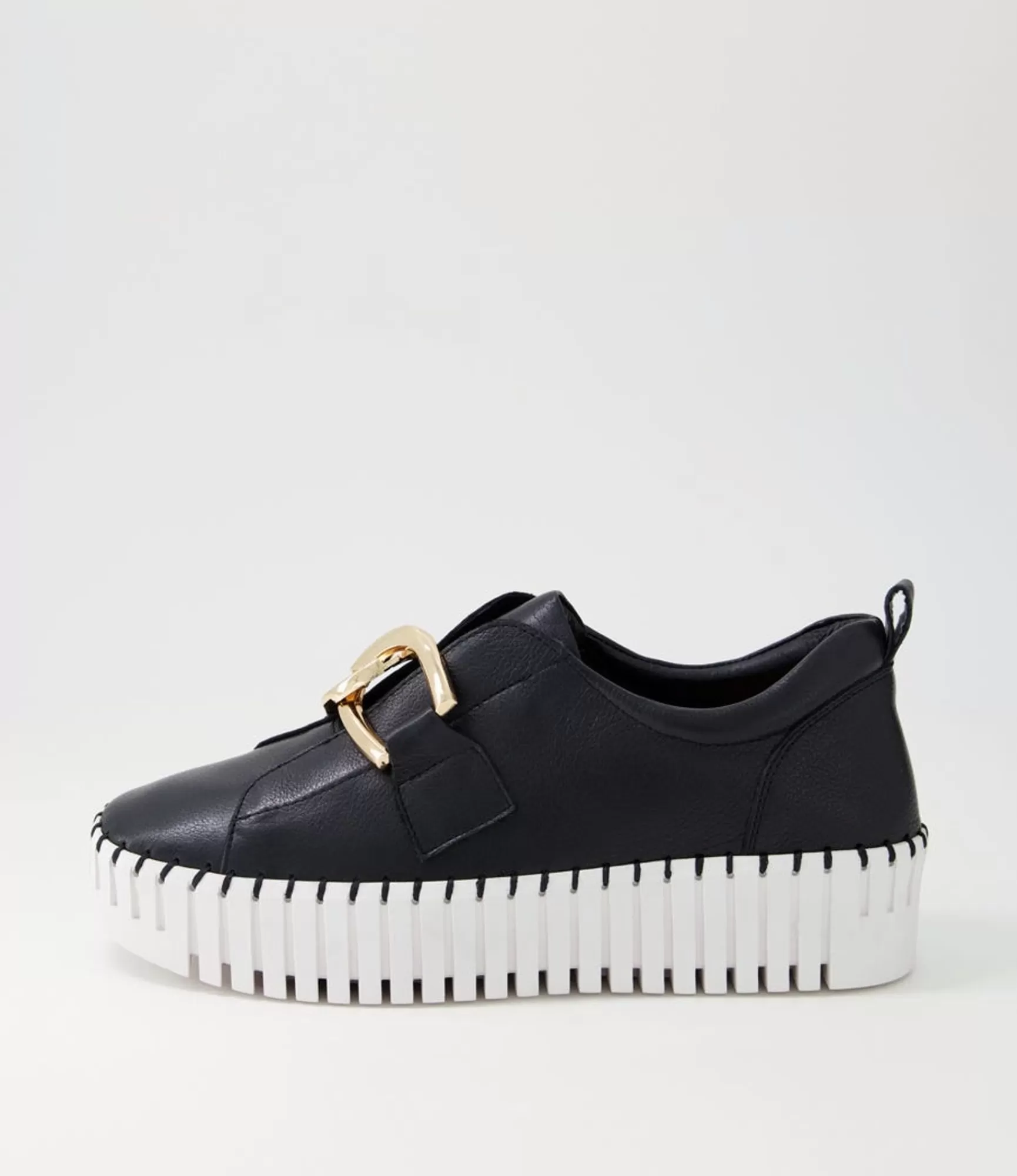 Online Midas Shoes Buckles Black Leather Sneakers Ws