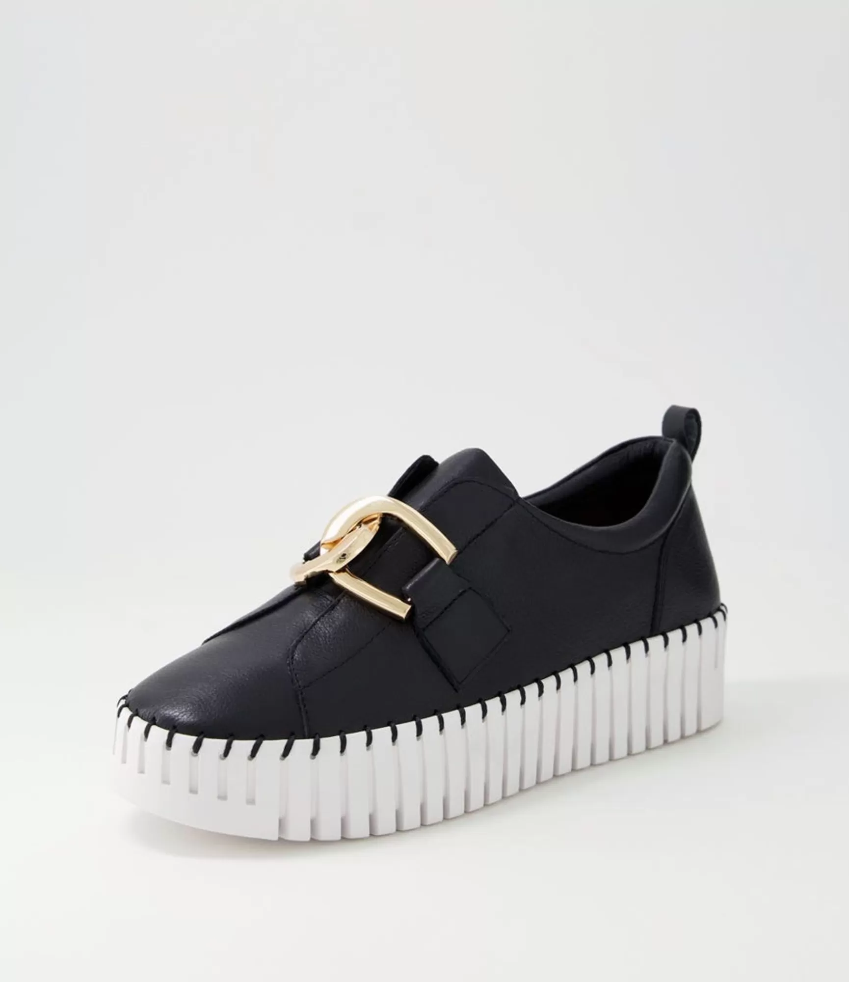 Online Midas Shoes Buckles Black Leather Sneakers Ws