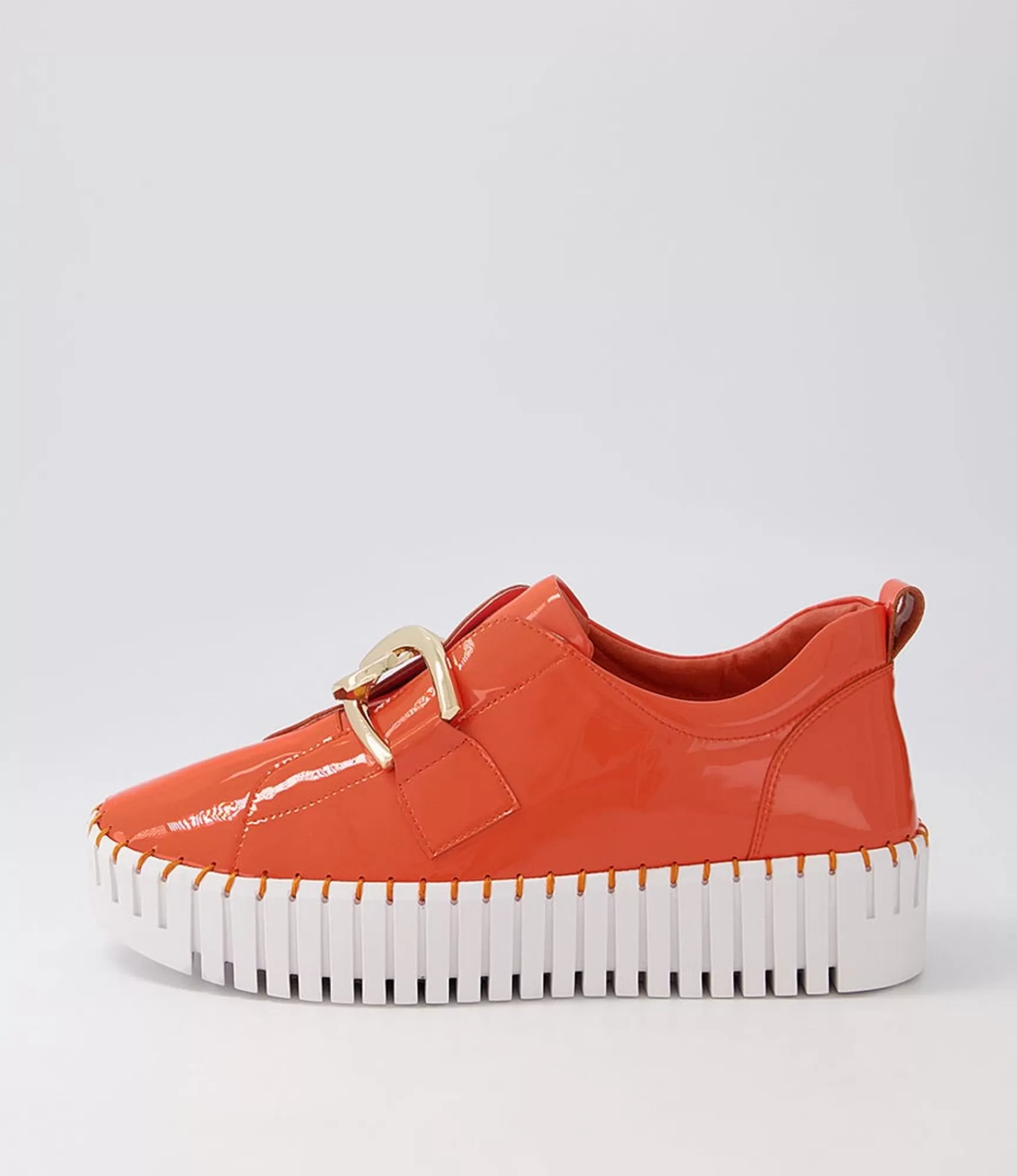 Sale Midas Shoes Buckles Orange White Patent Leather Sneakers