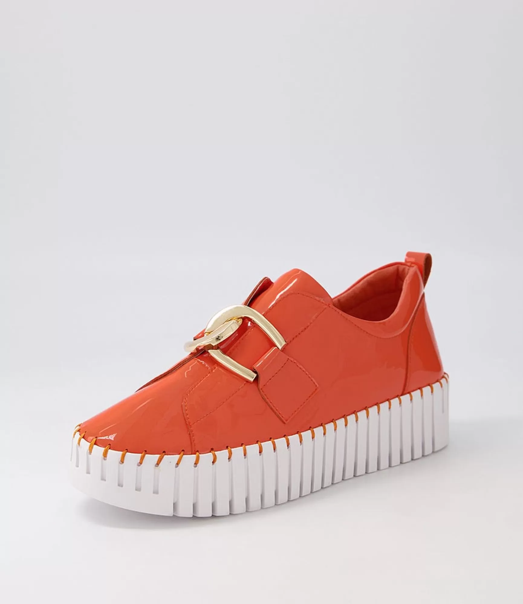 Sale Midas Shoes Buckles Orange White Patent Leather Sneakers