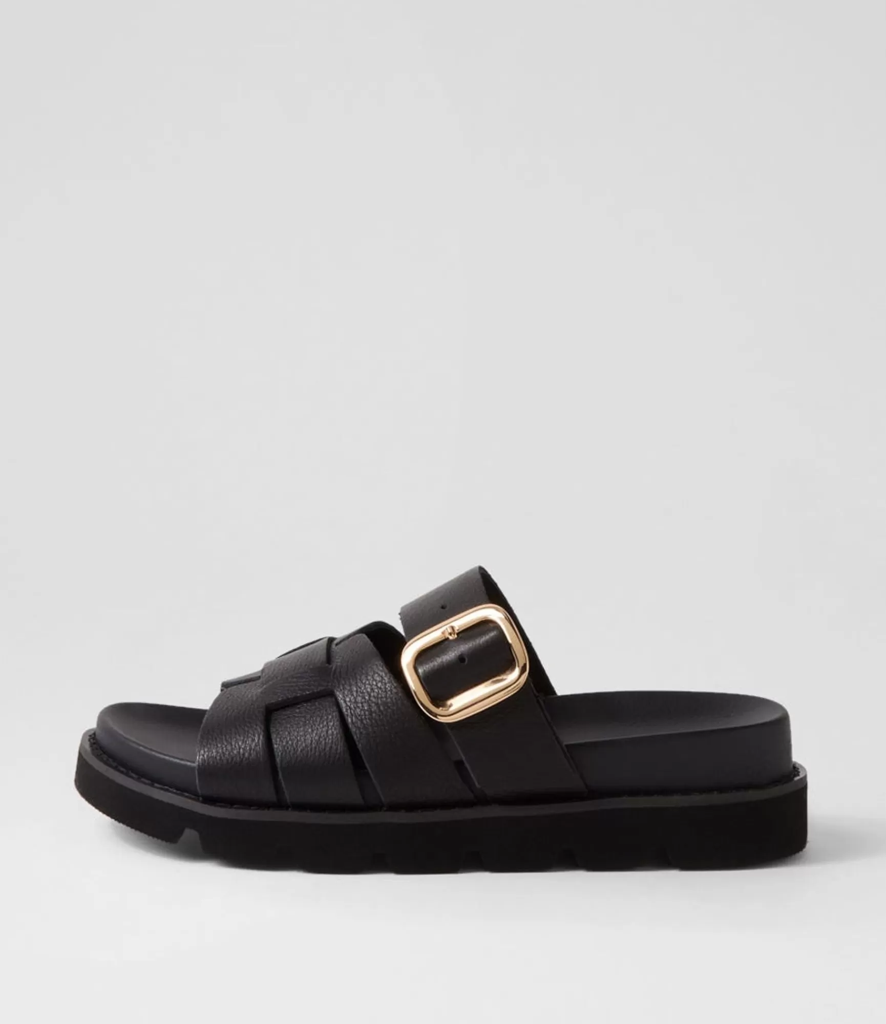 Hot Midas Shoes Cajali Black Leather Slides