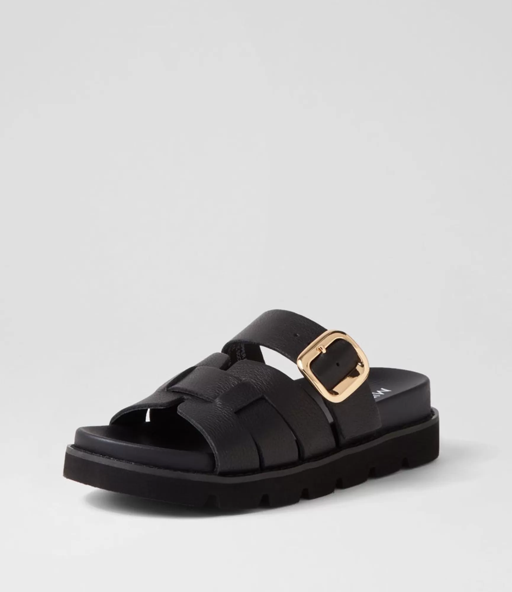 Hot Midas Shoes Cajali Black Leather Slides