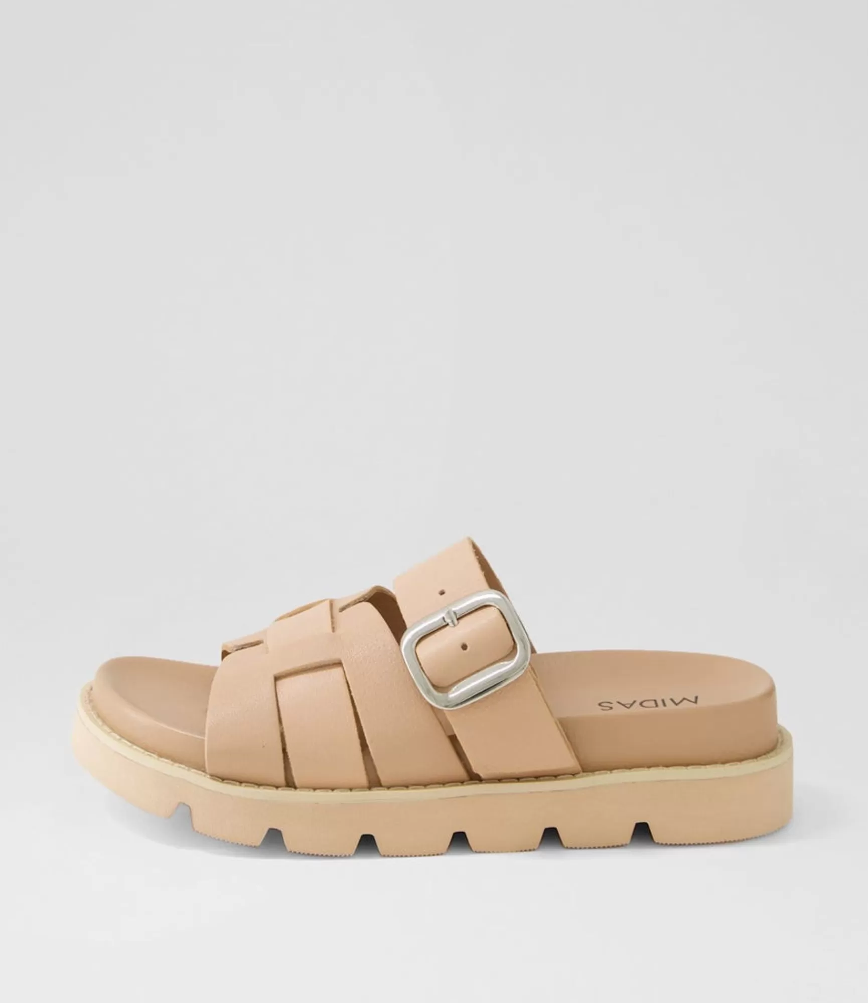 Hot Midas Shoes Cajali Dark Nude Leather Slides