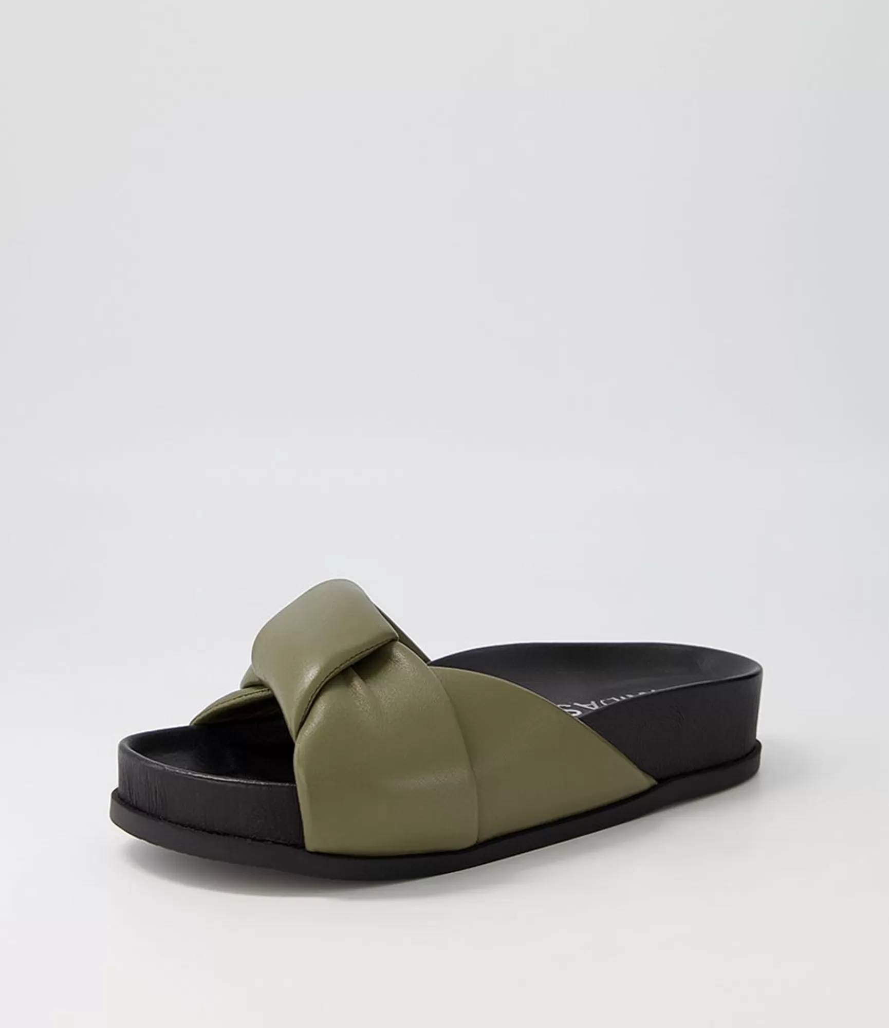 Cheap Midas Shoes Carlia Khaki Black Leather Slides