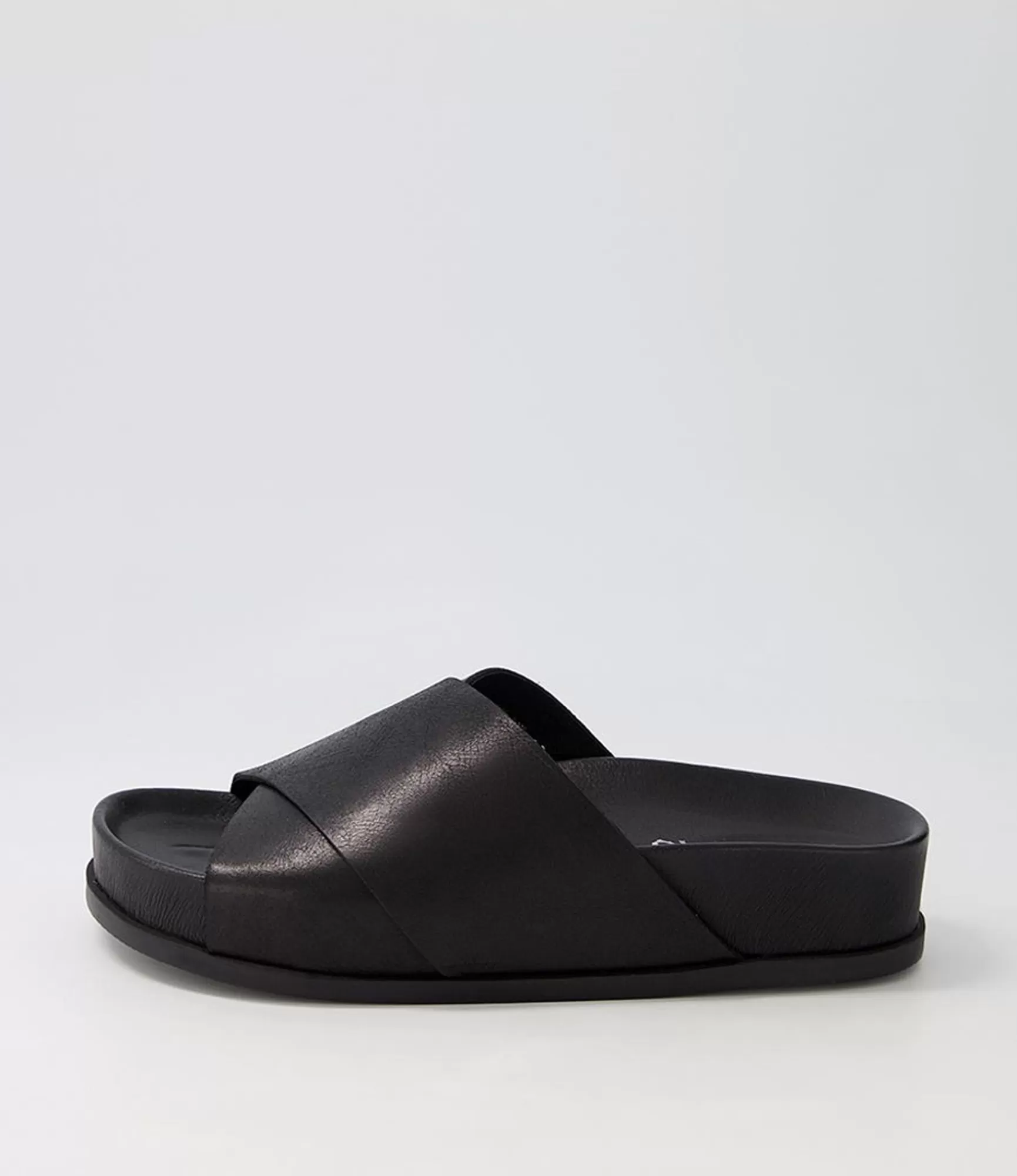 New Midas Shoes Cori Black Leather Slides