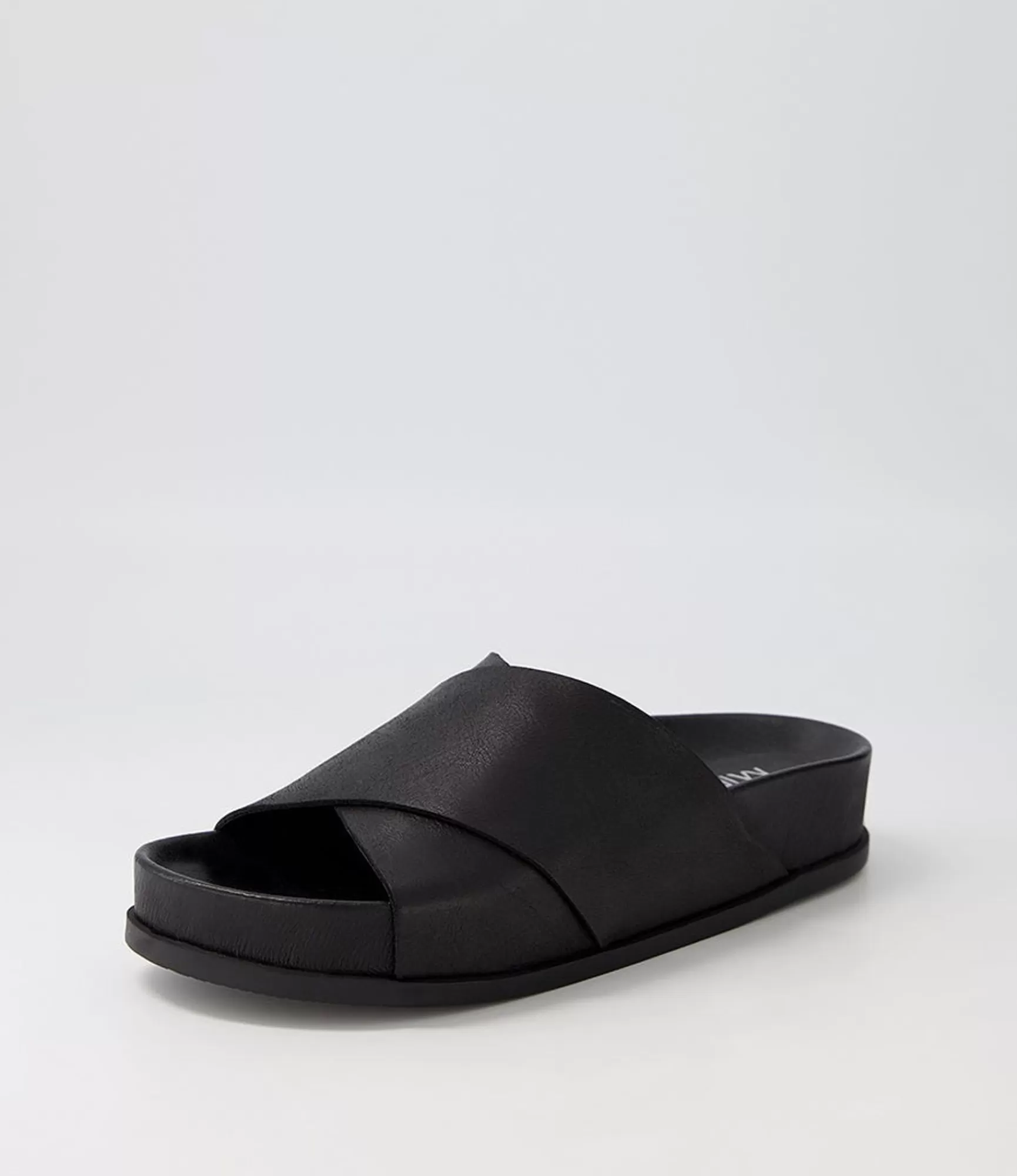 New Midas Shoes Cori Black Leather Slides