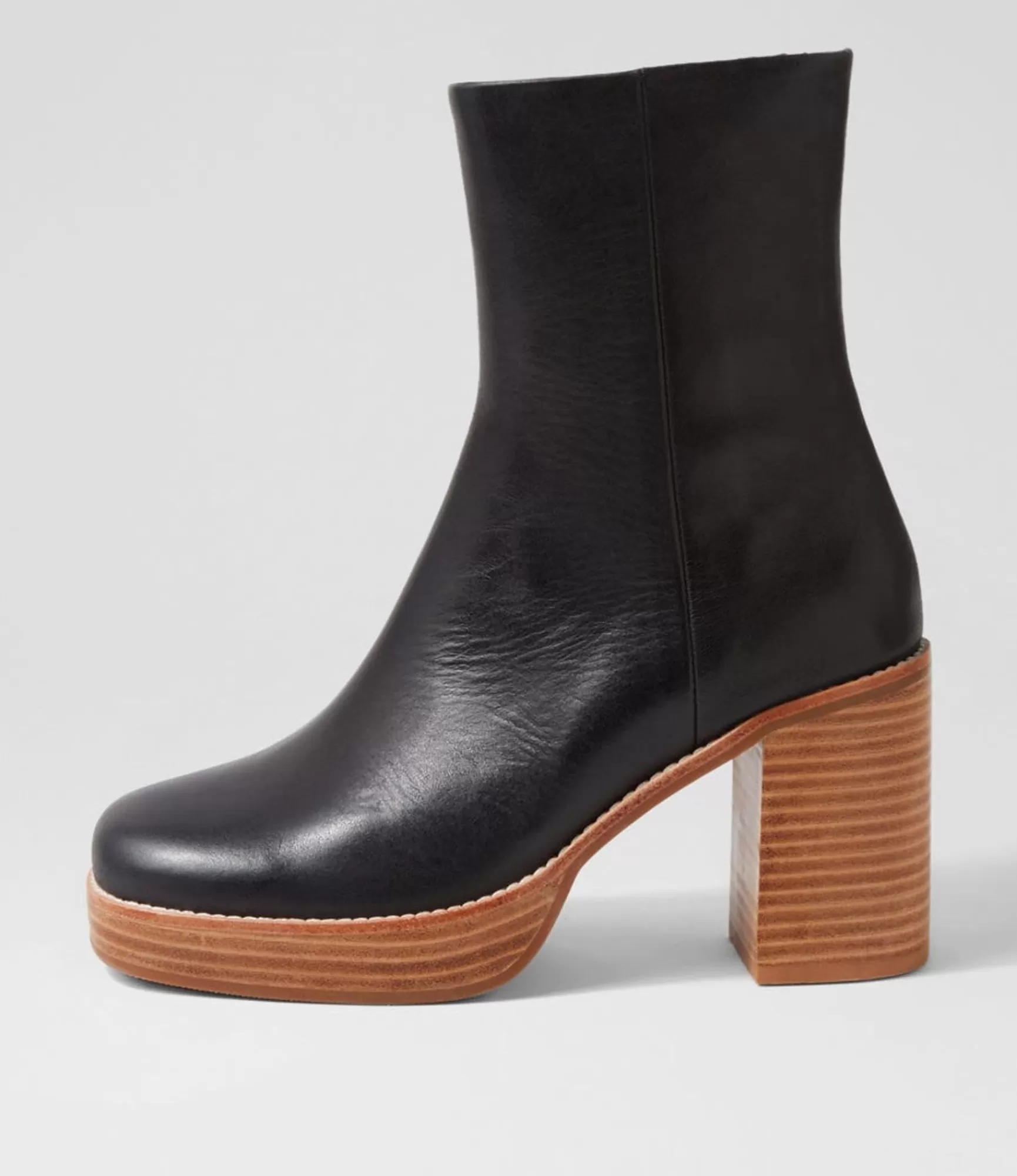 Cheap Midas Shoes Danika Black Natural Heel Leather Ankle Boots