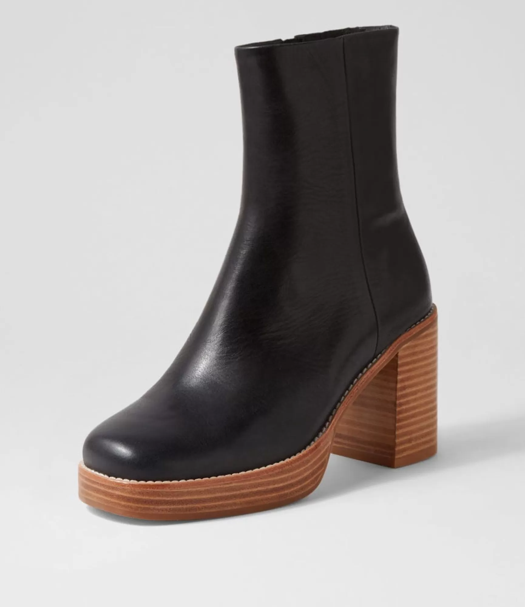 Cheap Midas Shoes Danika Black Natural Heel Leather Ankle Boots