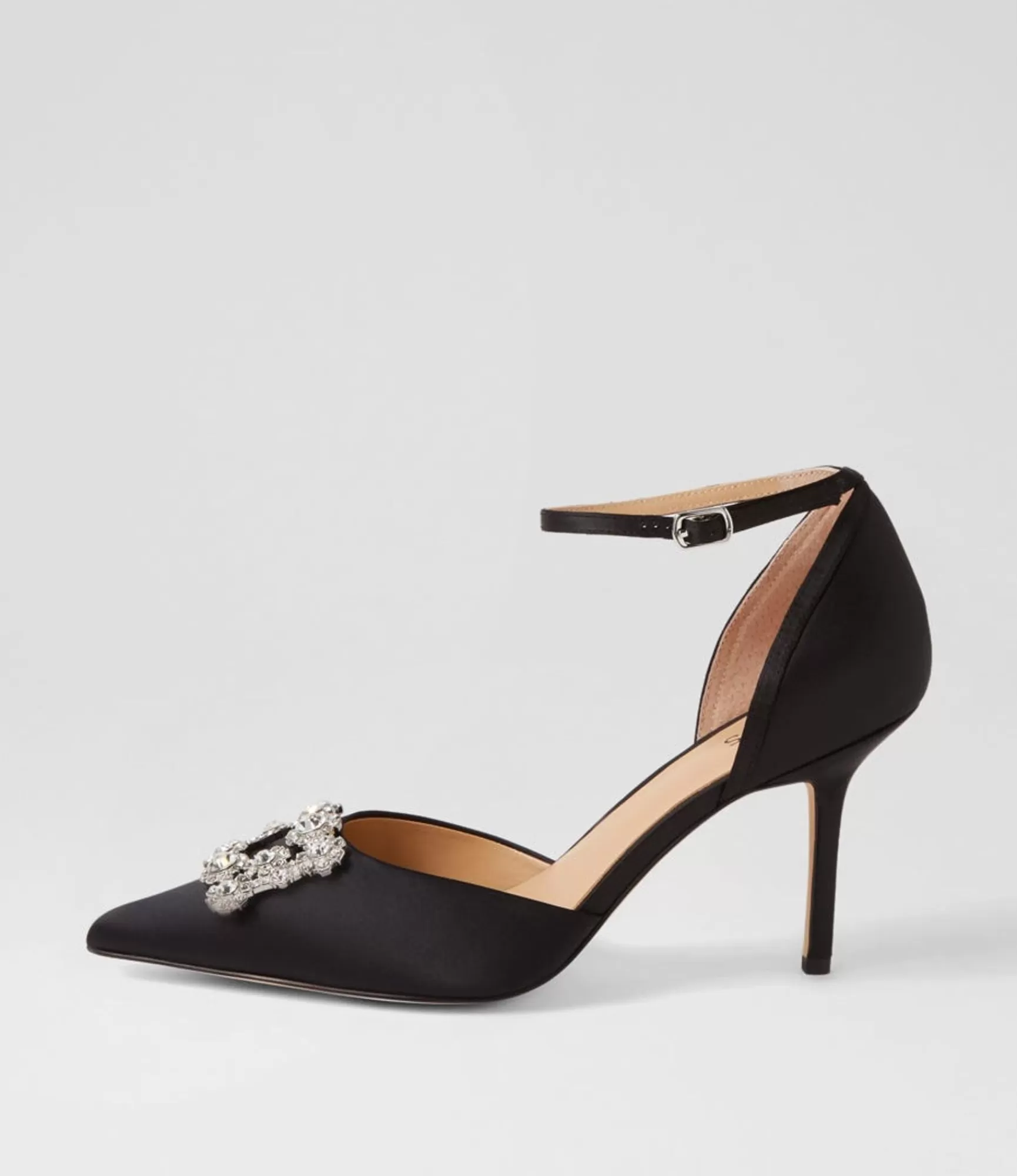 Store Midas Shoes Diarmond Black Satin Heels