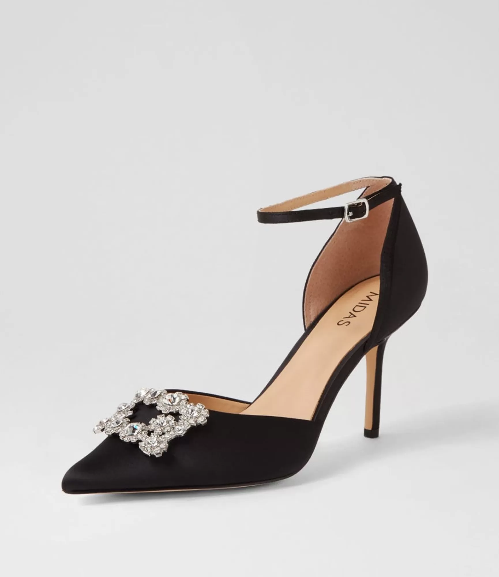Store Midas Shoes Diarmond Black Satin Heels