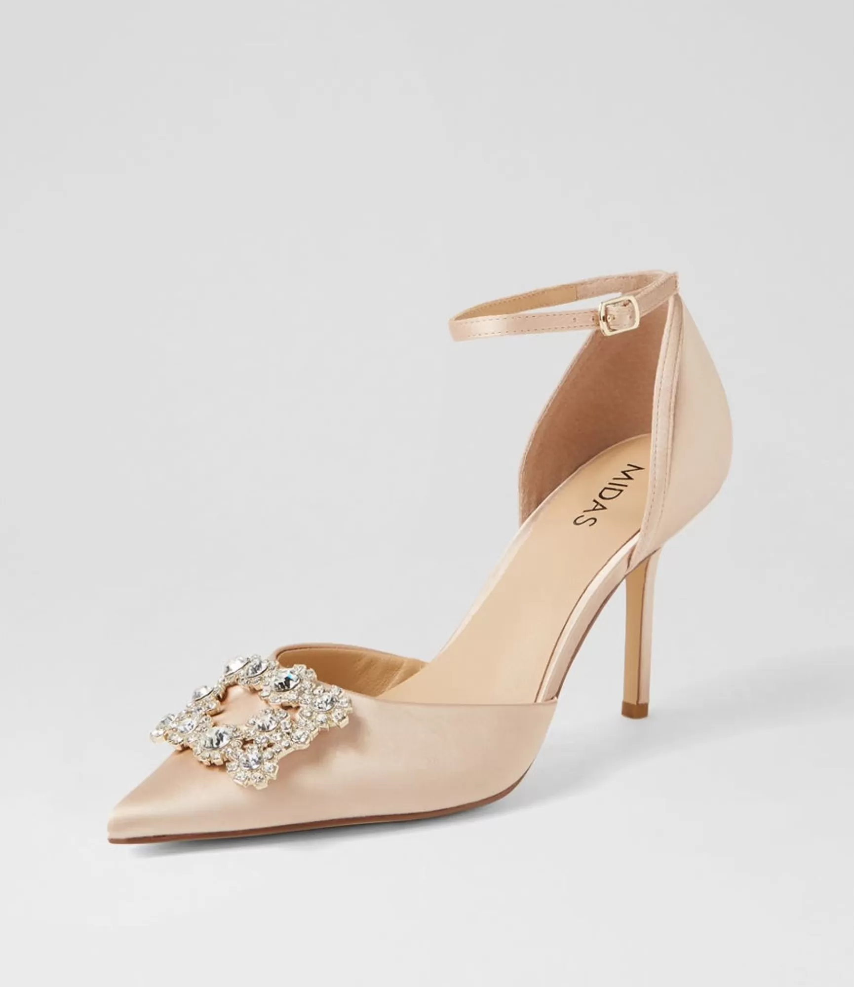 Hot Midas Shoes Diarmond Nude Satin Heels