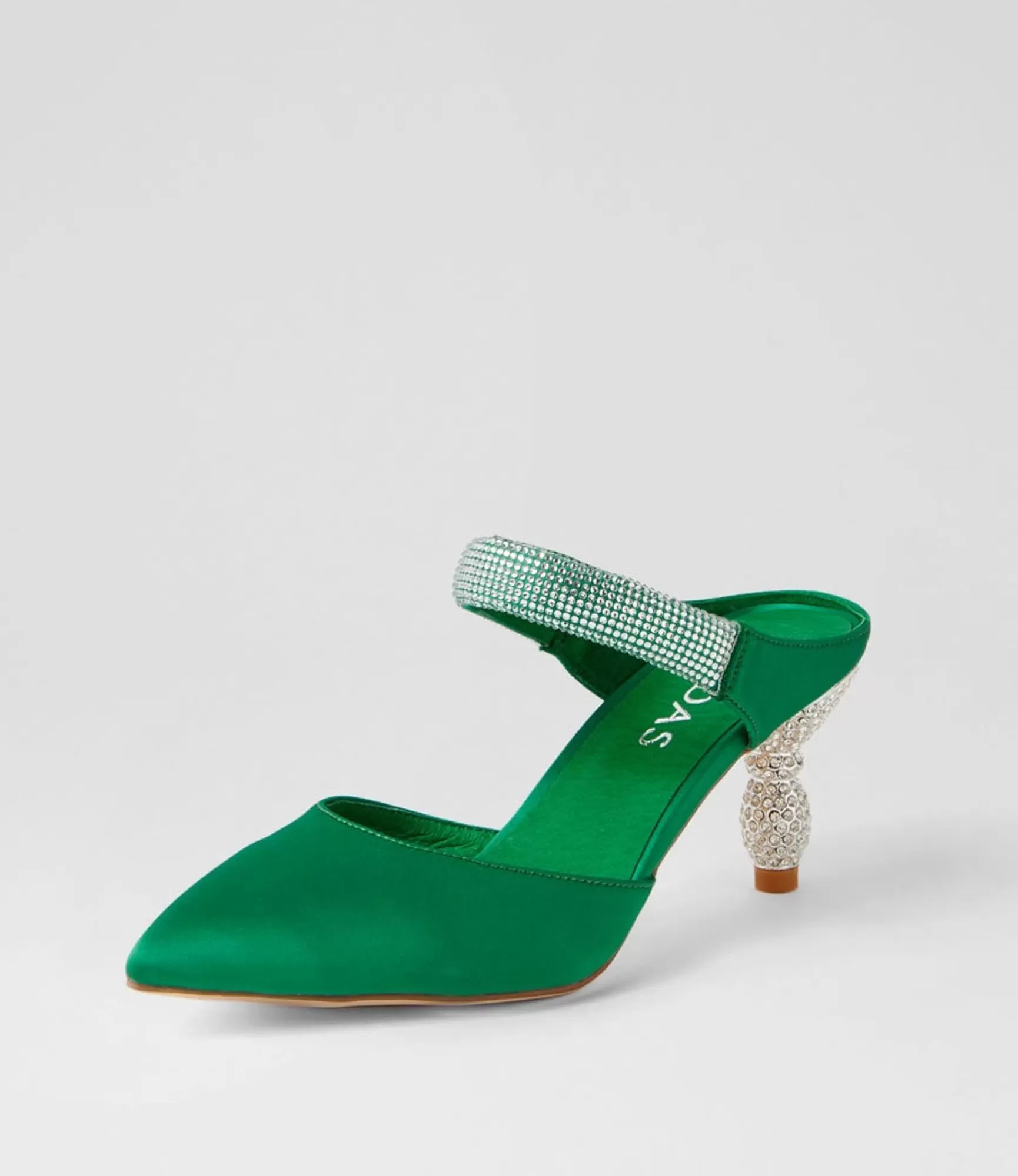 Store Midas Shoes Evee Emerald Satin Mules