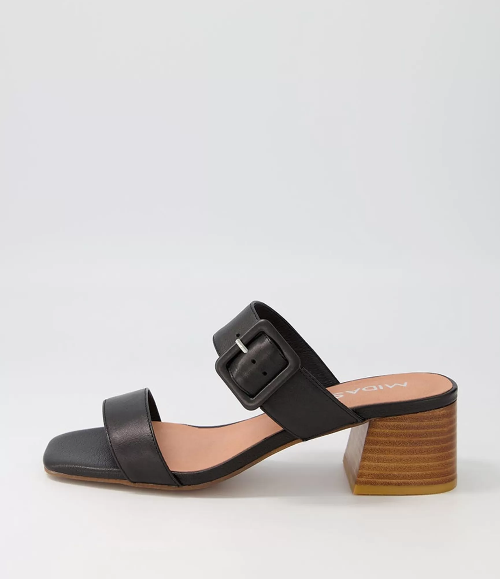 Cheap Midas Shoes Fantasy Black Natural Heel Leather Slides
