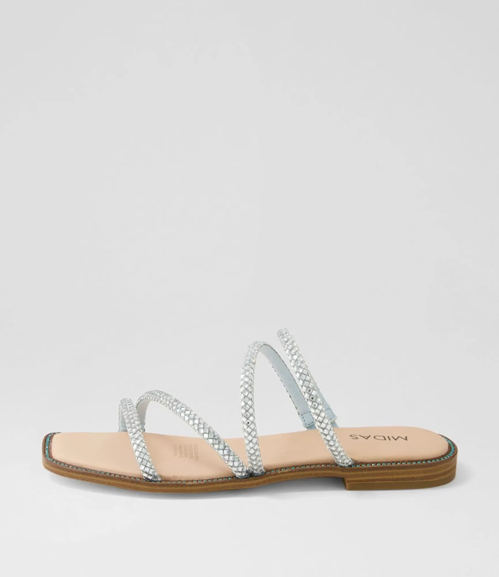 Fashion Midas Shoes Fanto Pale Blue Nude Jewels Leather Slides