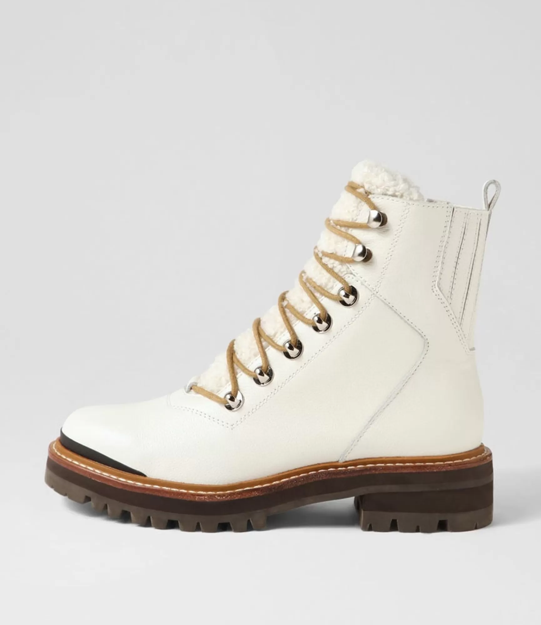Clearance Midas Shoes Fischer White Black Tumble Leather Lace Up Boots