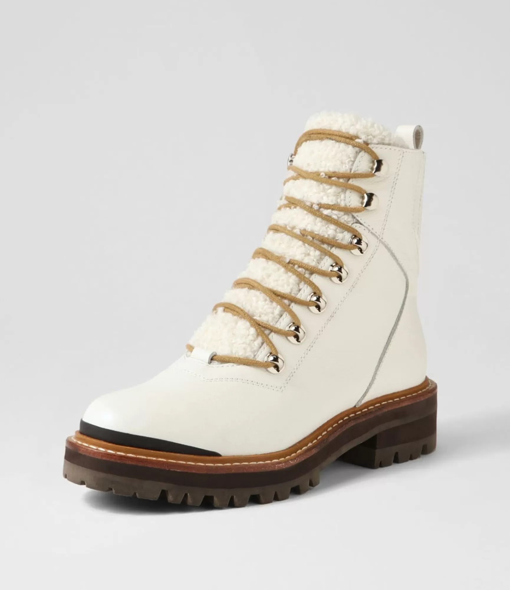 Clearance Midas Shoes Fischer White Black Tumble Leather Lace Up Boots