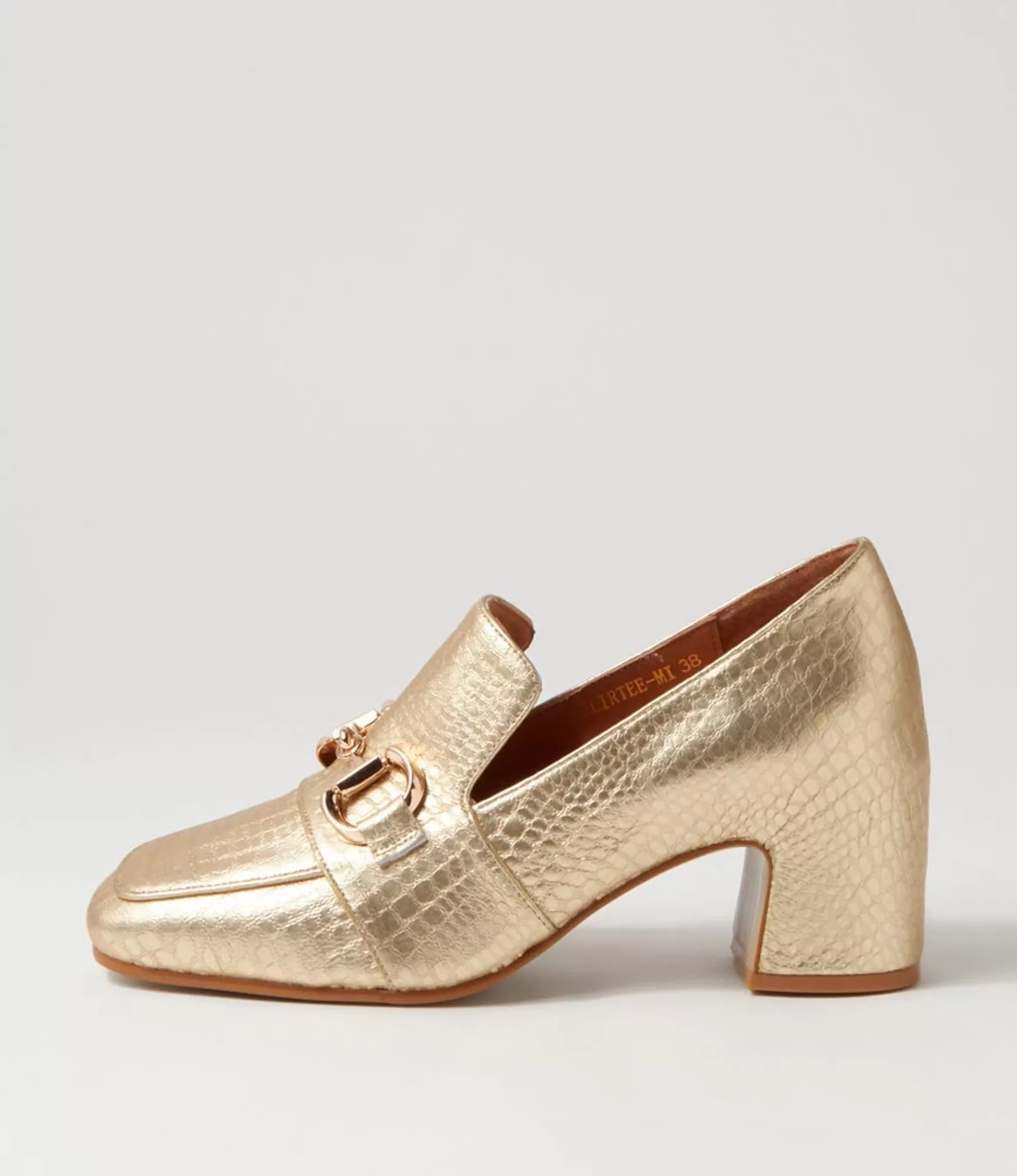 Store Midas Shoes Flirtee Gold Croc Leather Heels
