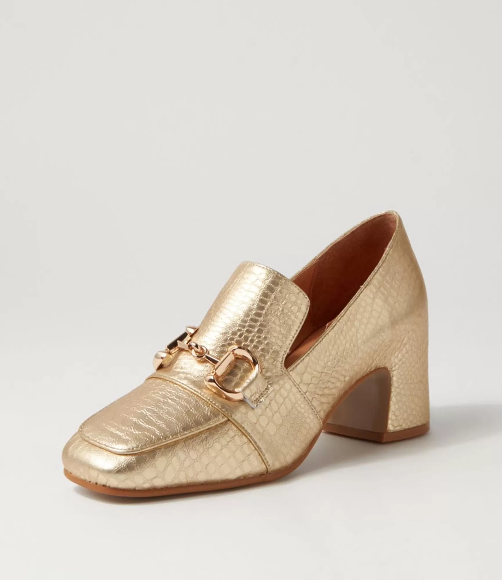 Store Midas Shoes Flirtee Gold Croc Leather Heels