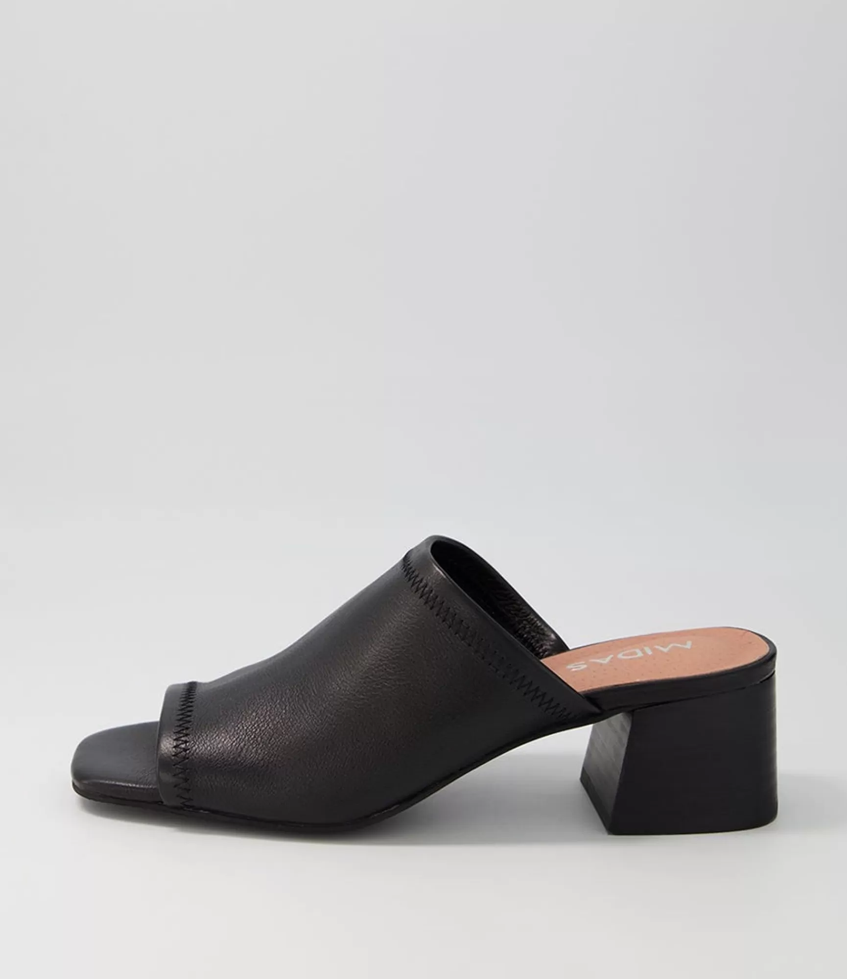 New Midas Shoes Florene Black Leather Slides