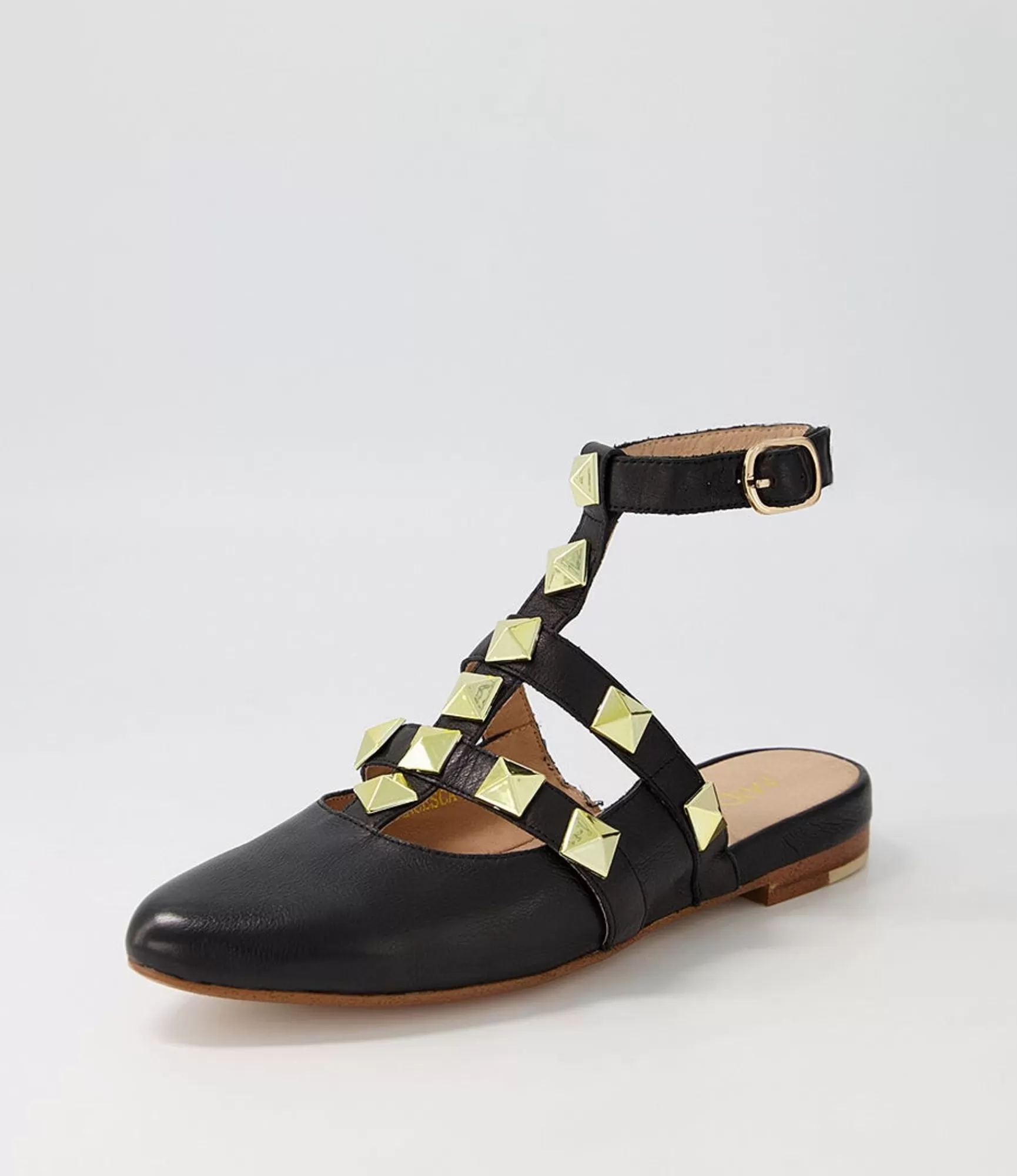 Store Midas Shoes Francesca Black Leather Flat Shoes