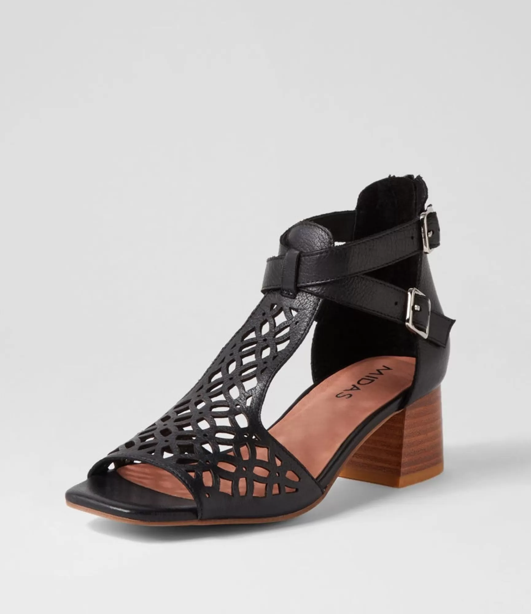 Best Midas Shoes Fyllis Black Natural Heel Leather Sandals