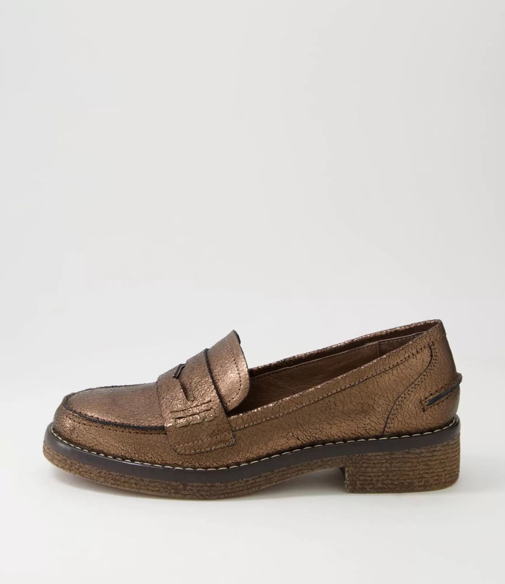Cheap Midas Shoes Gulfie Bronze Crackle Leather Loafers