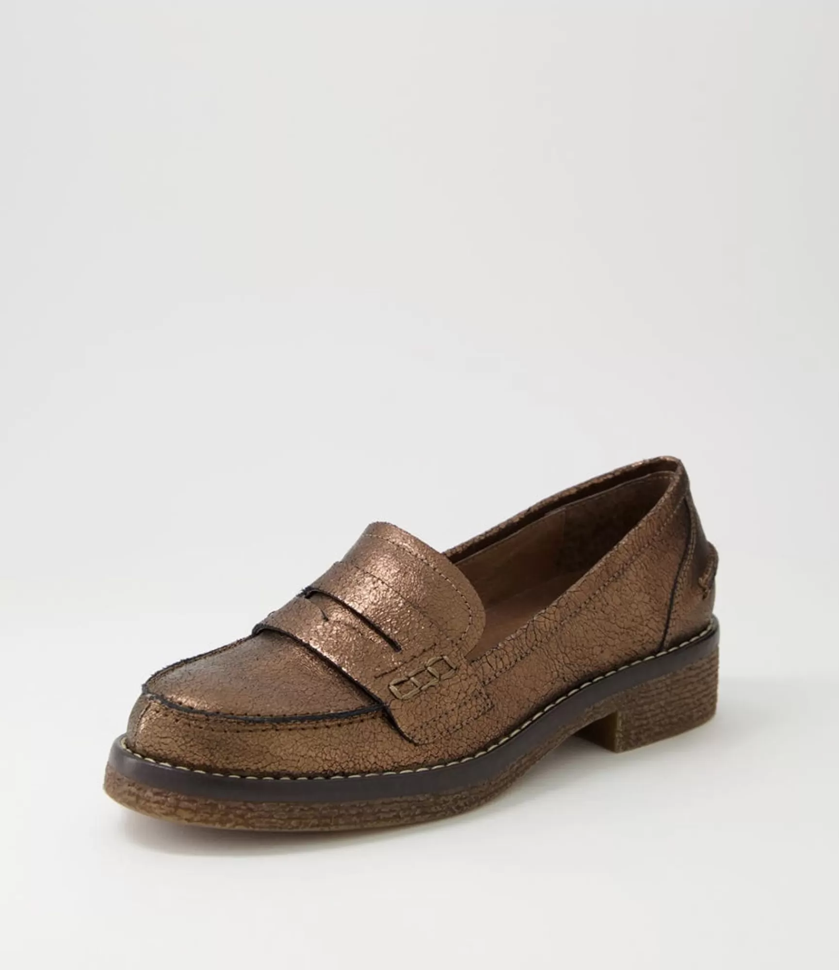 Cheap Midas Shoes Gulfie Bronze Crackle Leather Loafers