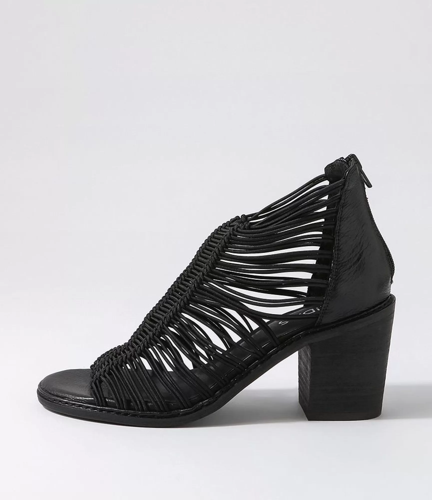 Outlet Midas Shoes Gushi Black Heel Elastic Leather Sandals