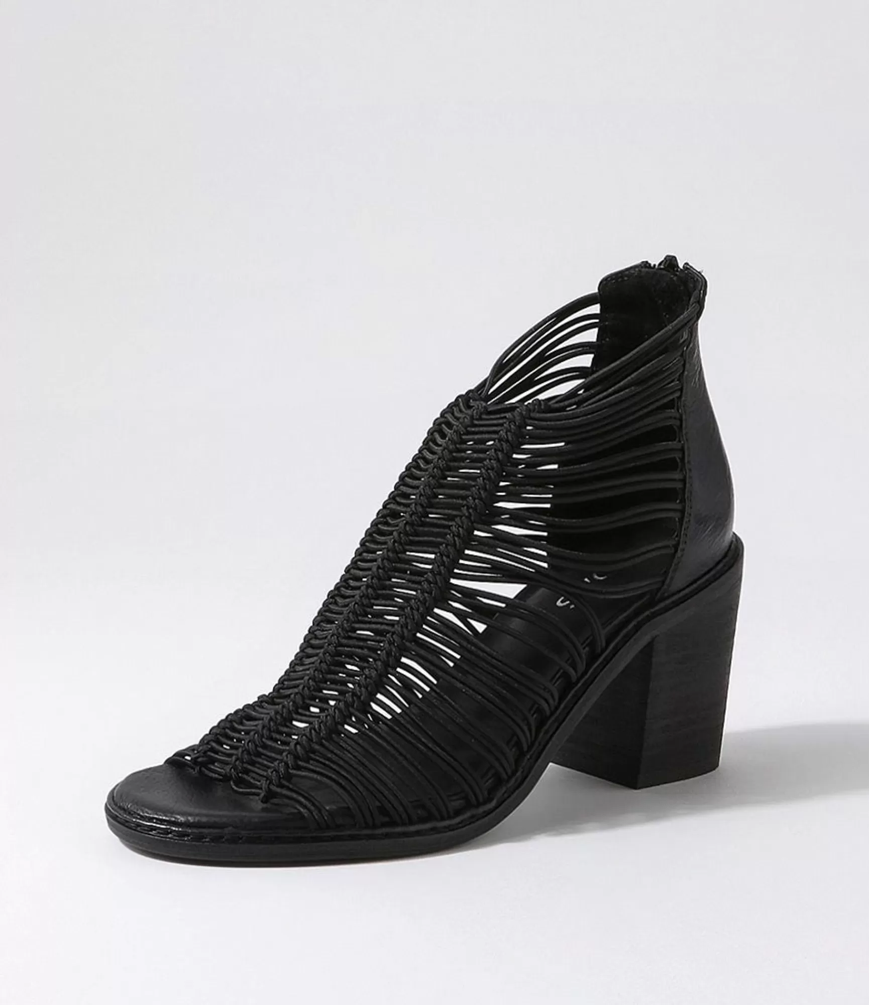 Outlet Midas Shoes Gushi Black Heel Elastic Leather Sandals