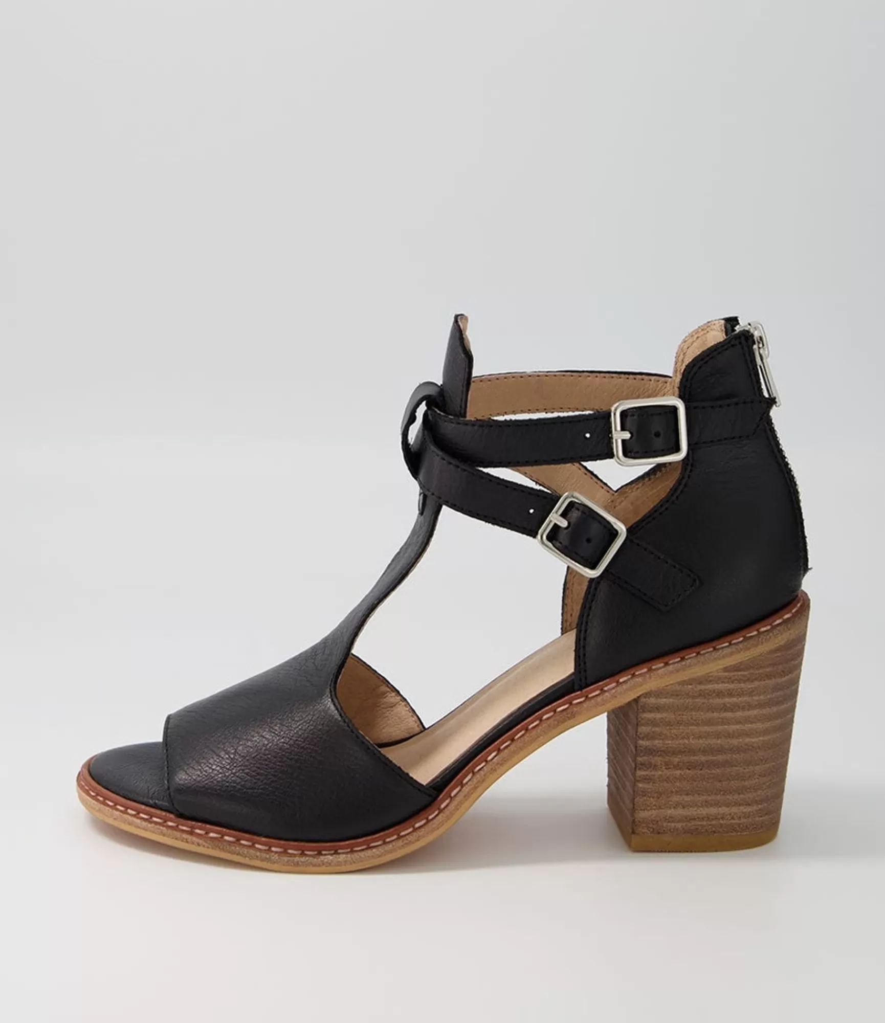 Discount Midas Shoes Gyla Black Natural Heel Leather Sandals