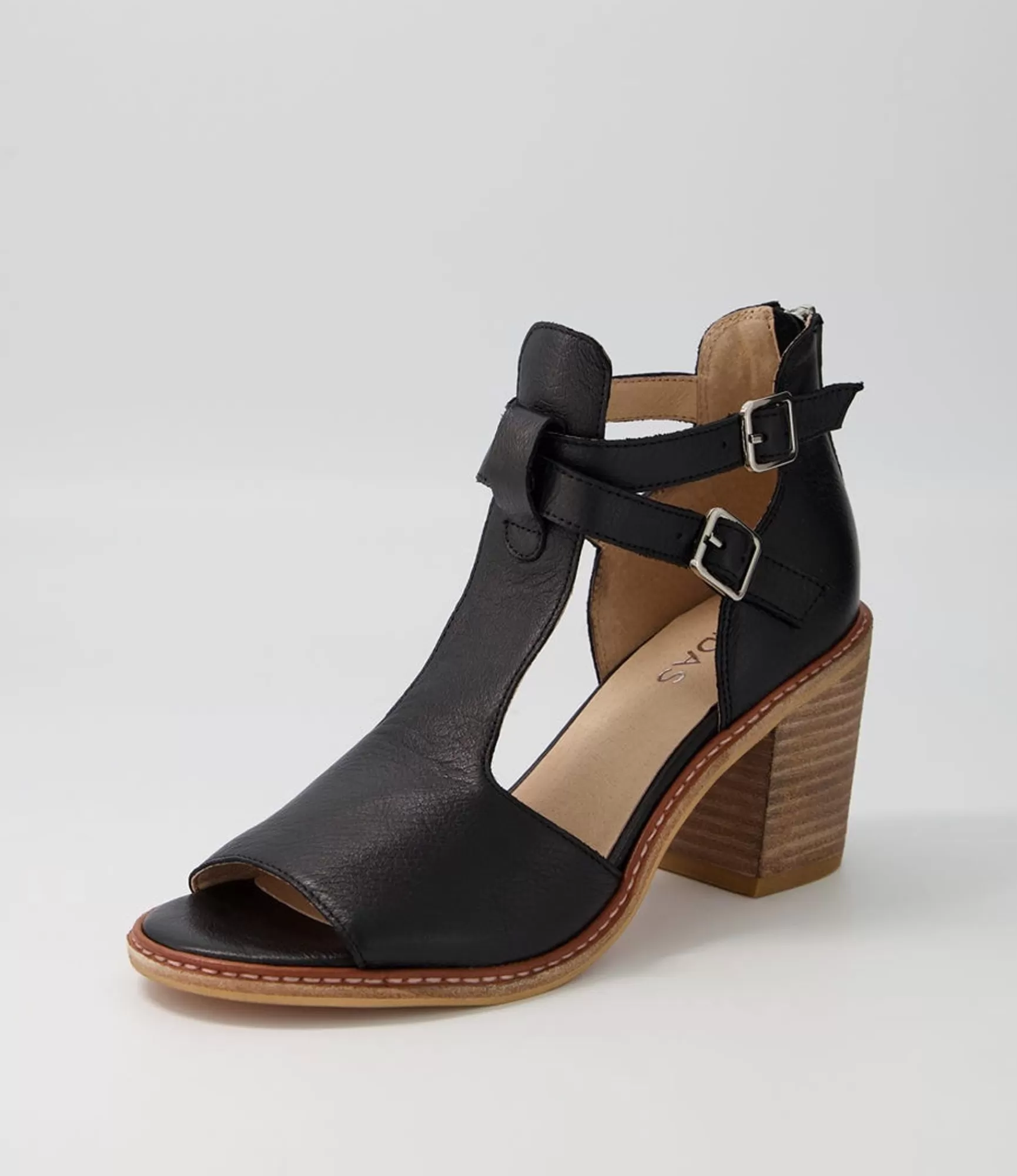 Discount Midas Shoes Gyla Black Natural Heel Leather Sandals