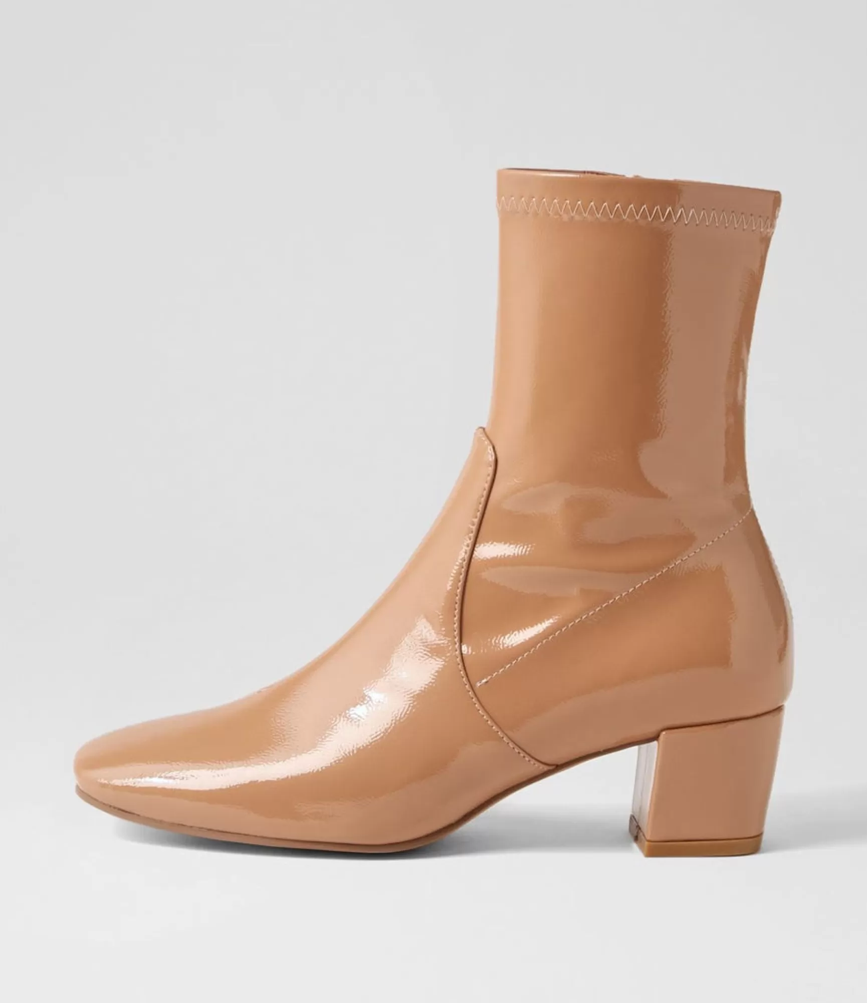 Clearance Midas Shoes Heidi Caramel Stretch Patent Pu Ankle Boots