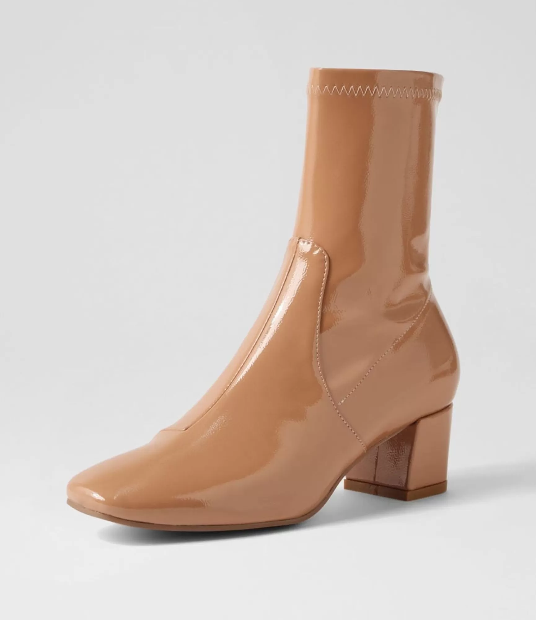 Clearance Midas Shoes Heidi Caramel Stretch Patent Pu Ankle Boots