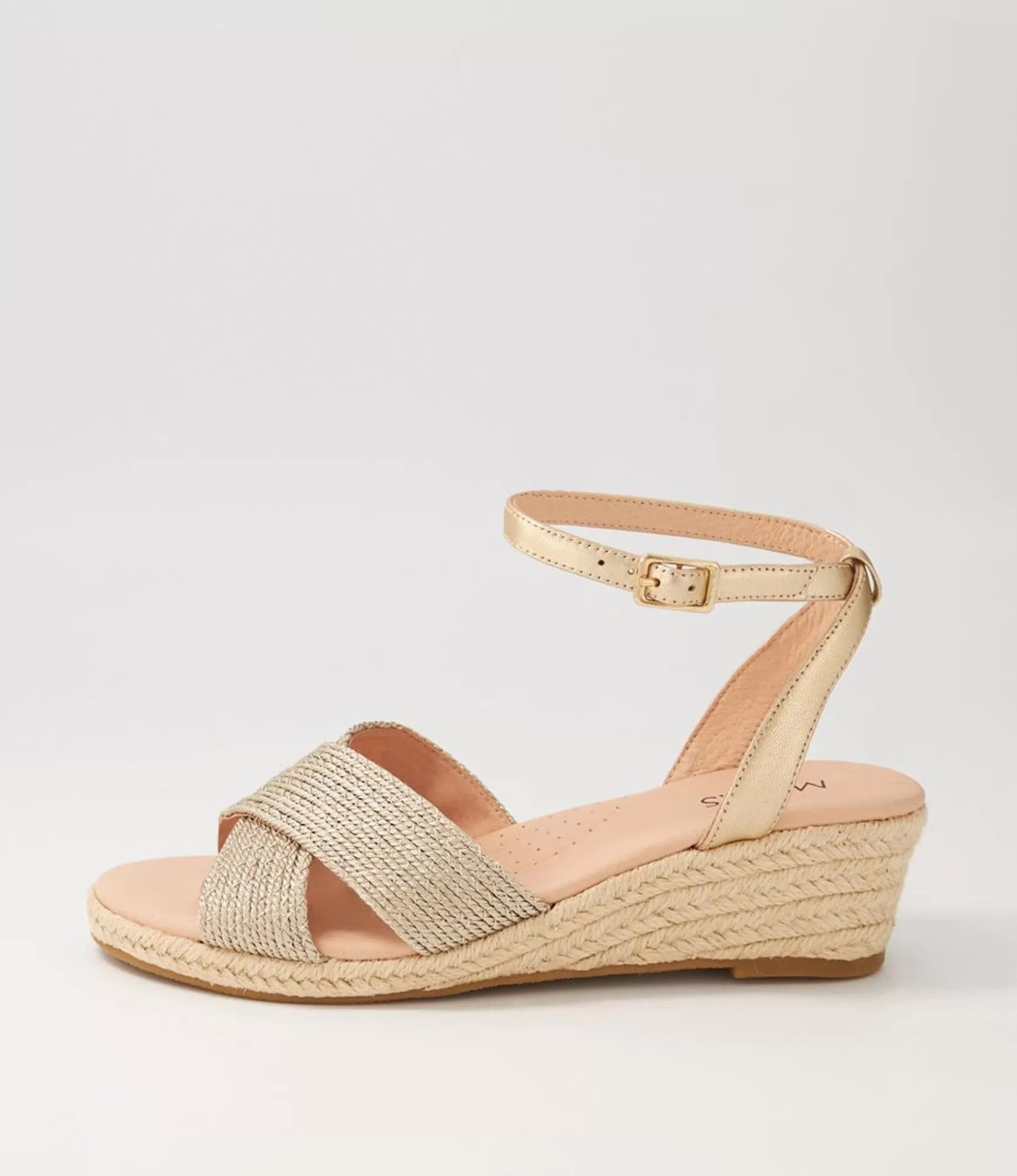 Clearance Midas Shoes Honoured Pale Gold Woven Leather Espadrilles