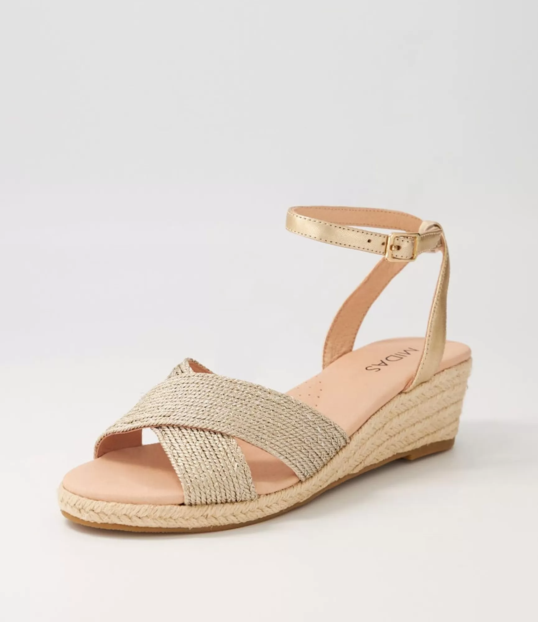 Clearance Midas Shoes Honoured Pale Gold Woven Leather Espadrilles